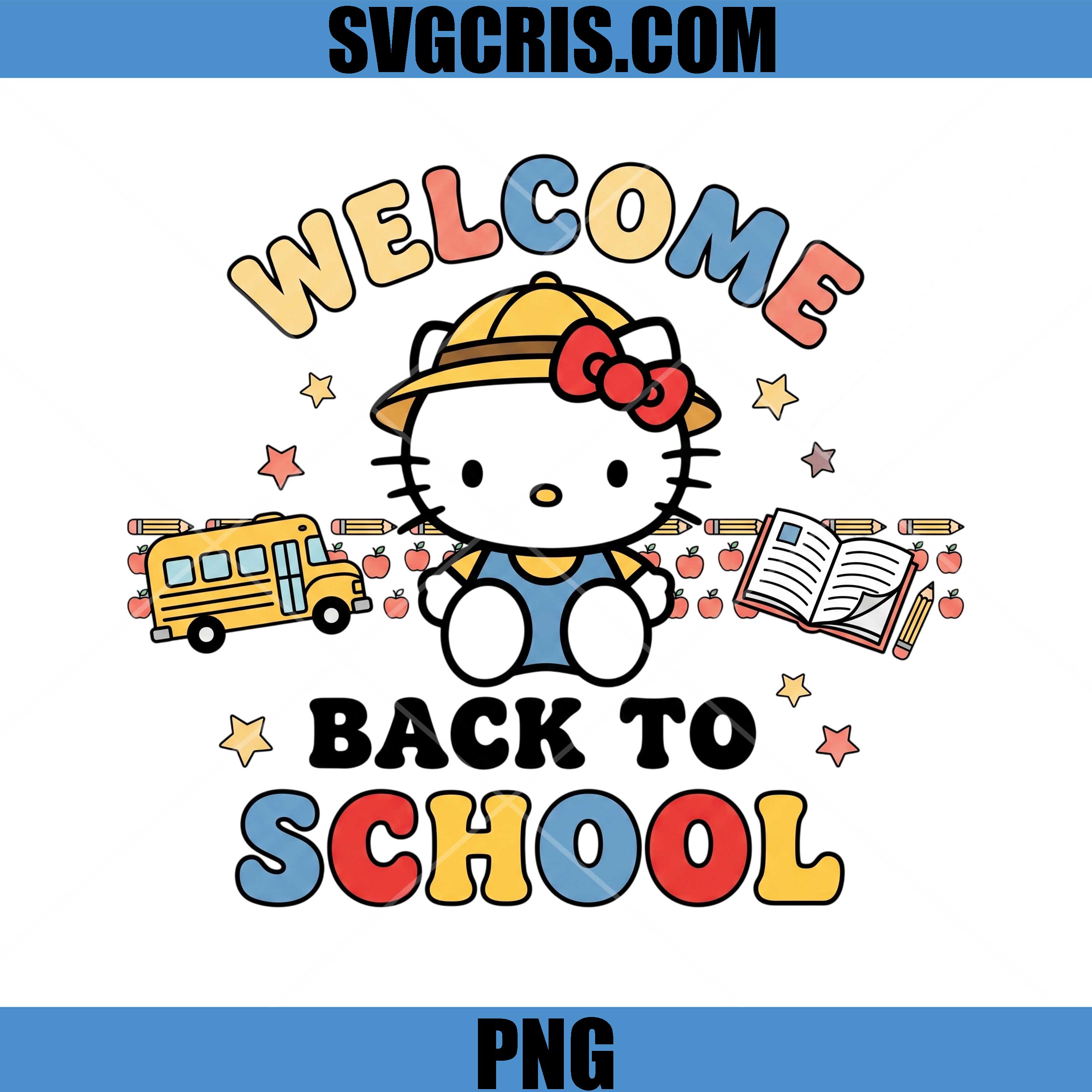 Welcome Back To School Hello Kitty PNG, Cute Student School Bus PNG