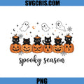 Spooky Season Black Cat PNG, Halloween Pumpkin Ghost PNG