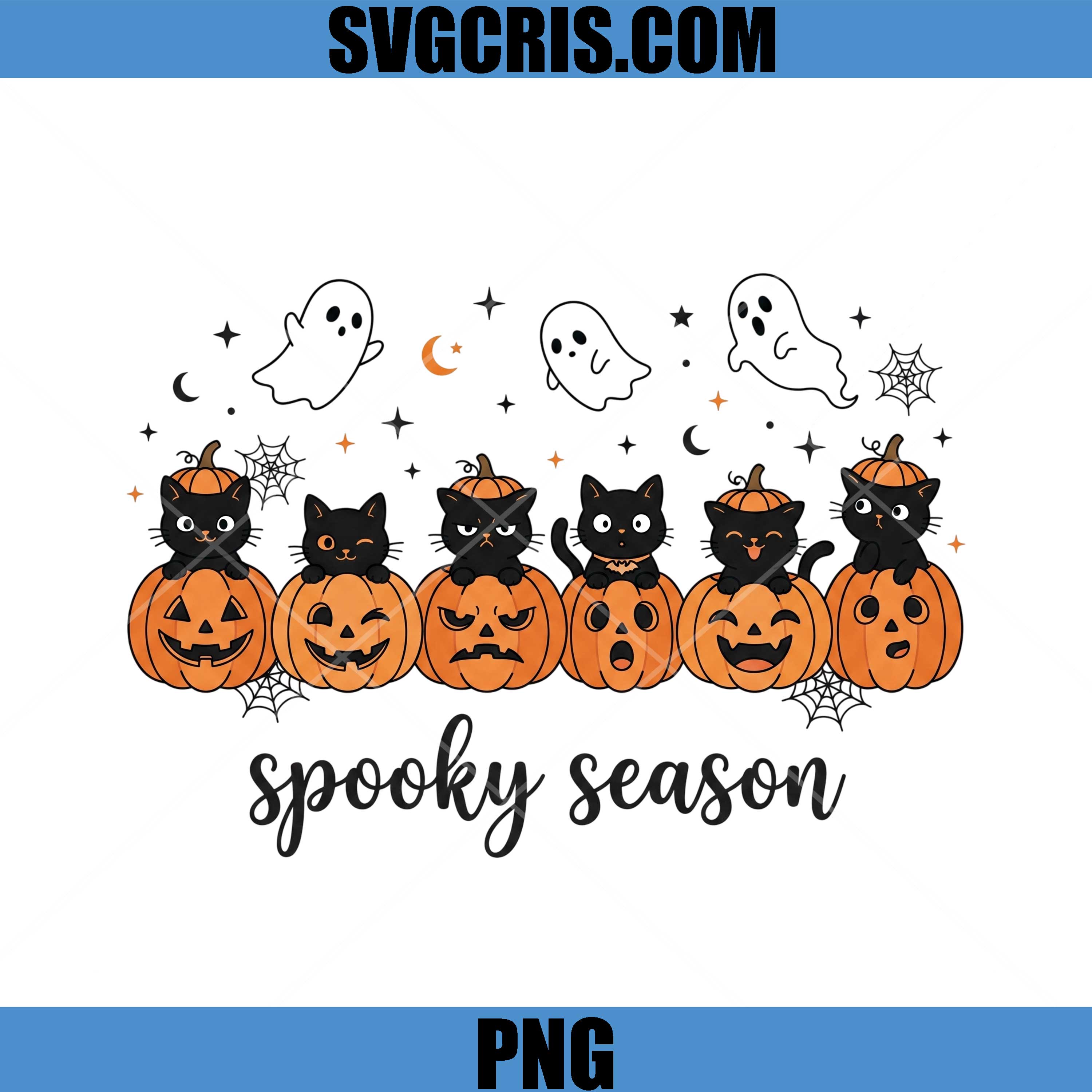Spooky Season Black Cat PNG, Halloween Pumpkin Ghost PNG