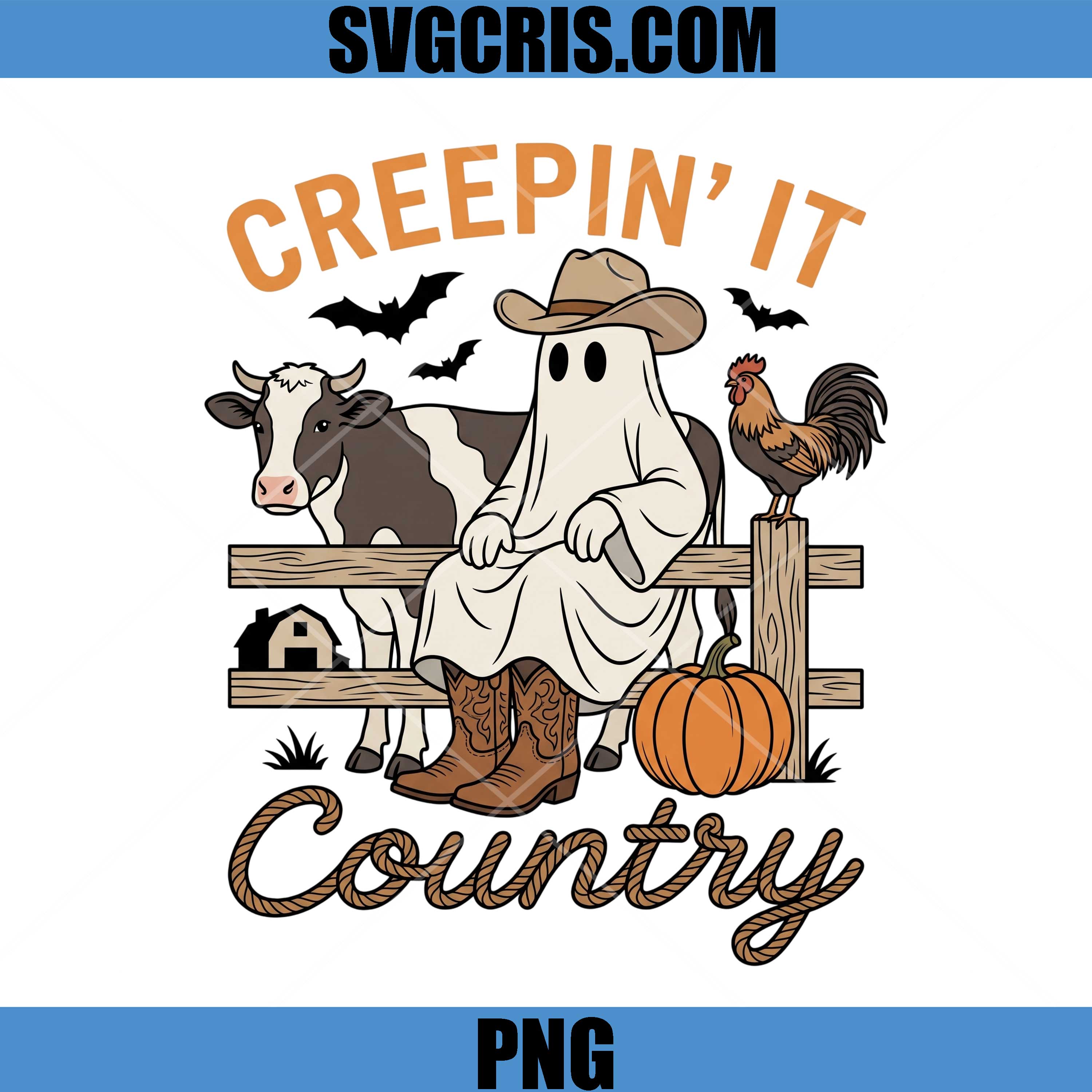 Creepin' It Country PNG, Ghost Cowboy Pumpkin Farm PNG
