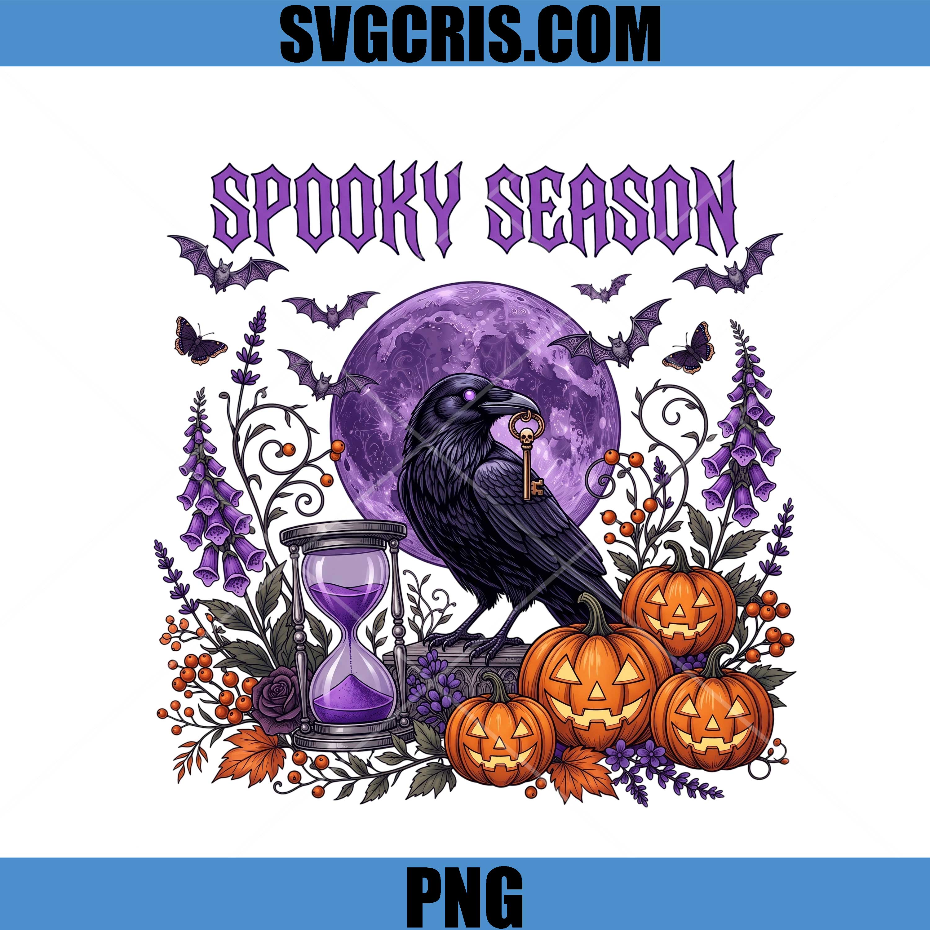 Spooky Season Raven PNG, Purple Moon Pumpkin Halloween PNG