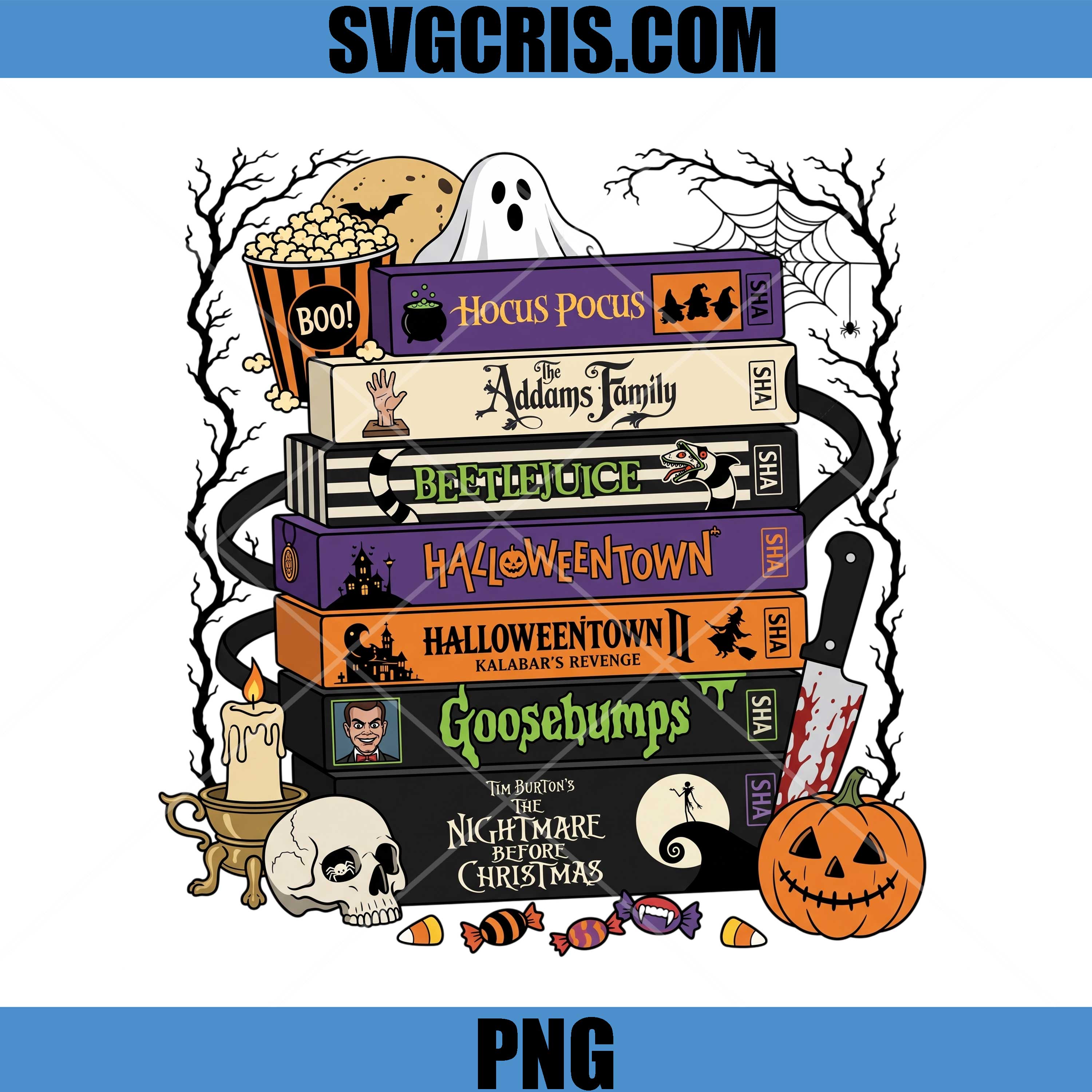 Hocus Pocus Halloween Books PNG, Spooky Movie Stack PNG
