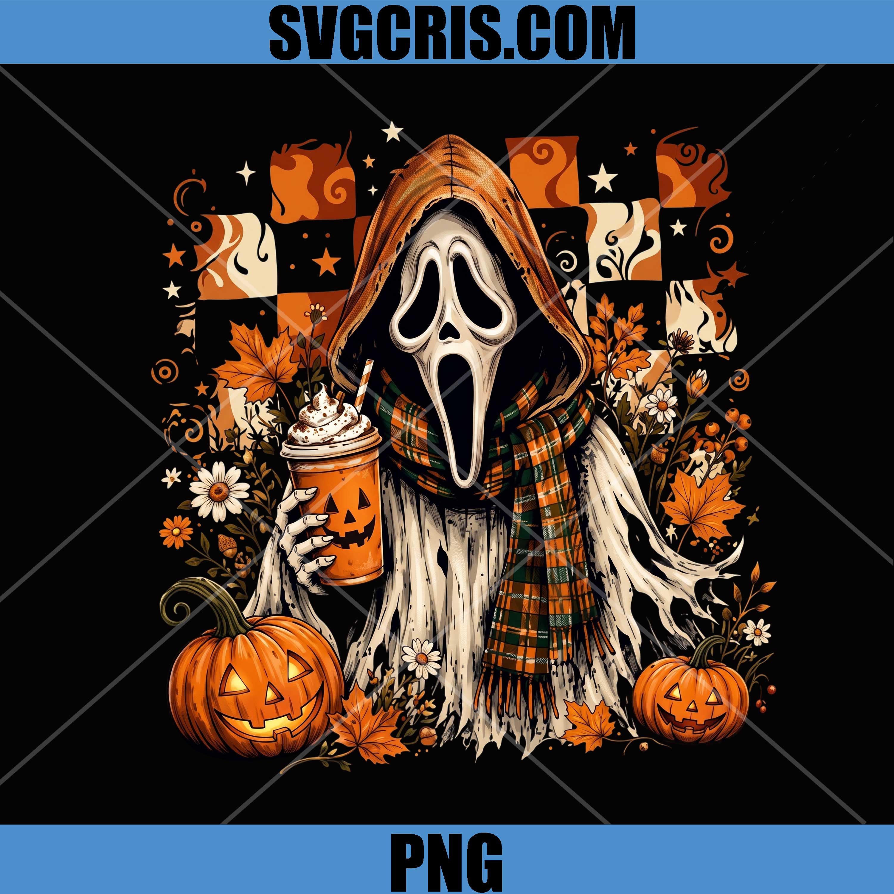 Ghostface Pumpkin Coffee PNG, Spooky Autumn Halloween PNG
