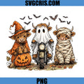 Highland Cow Halloween Trio PNG, Ghost Witch Mummy Cow PNG