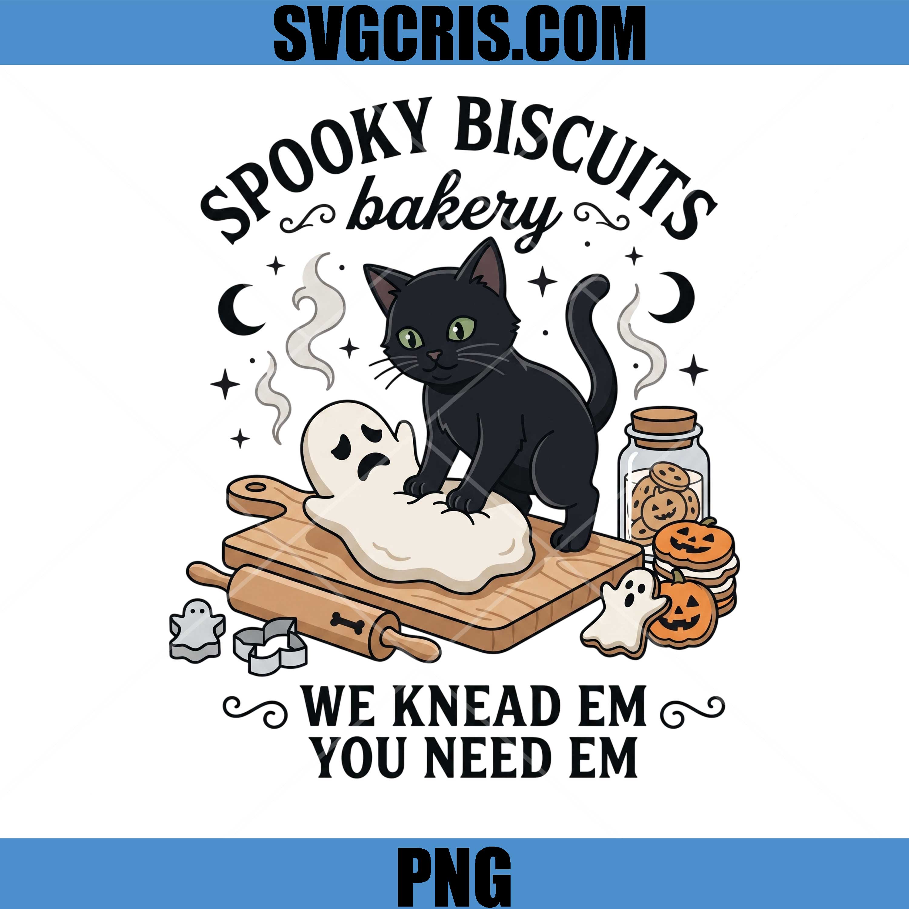 Spooky Biscuits Bakery PNG, Black Cat Ghost Cookies PNG