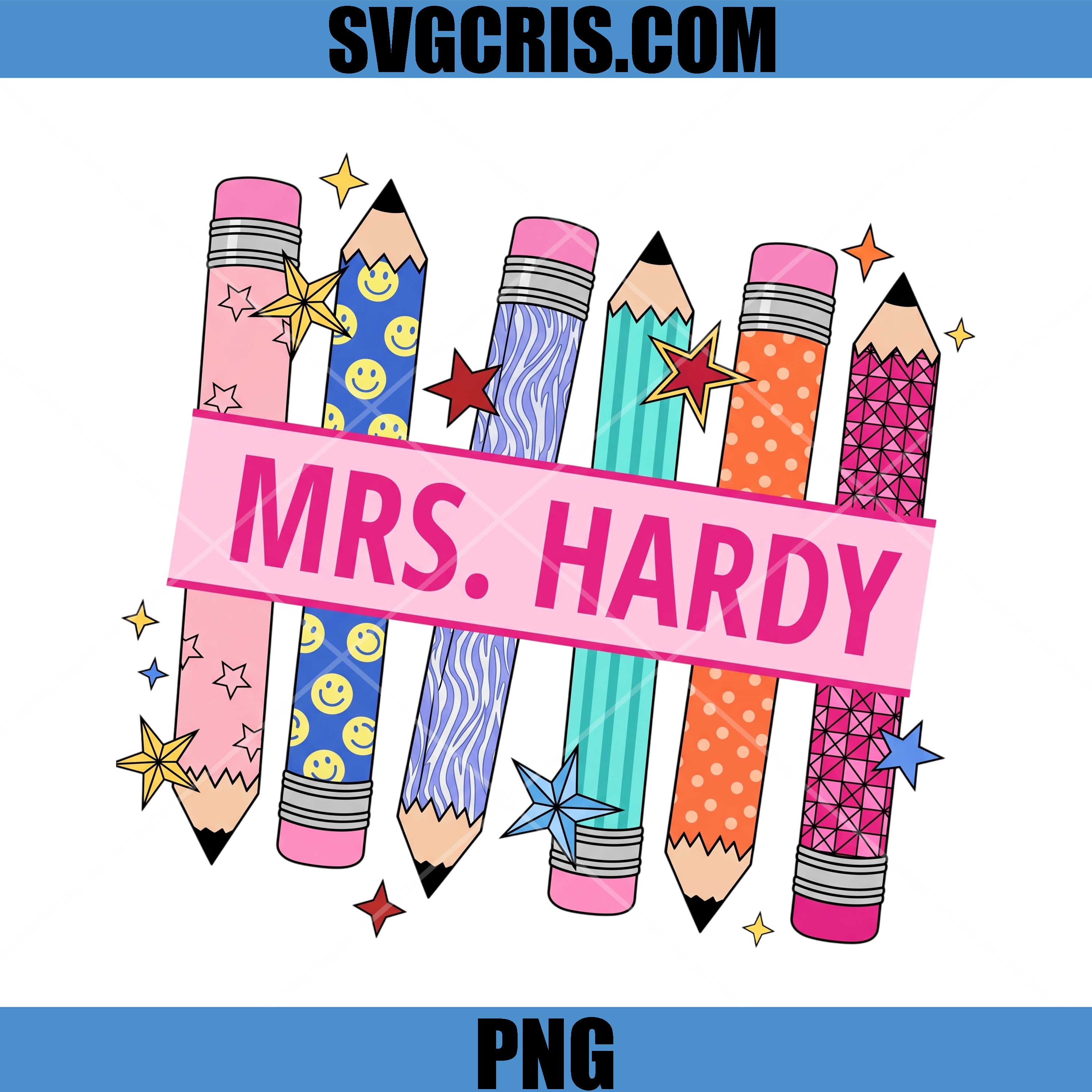 Mrs Hardy Teacher PNG, Colorful Pencil School Design PNG