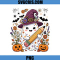 Ghost Witch Teacher PNG, Floral Halloween School PNG