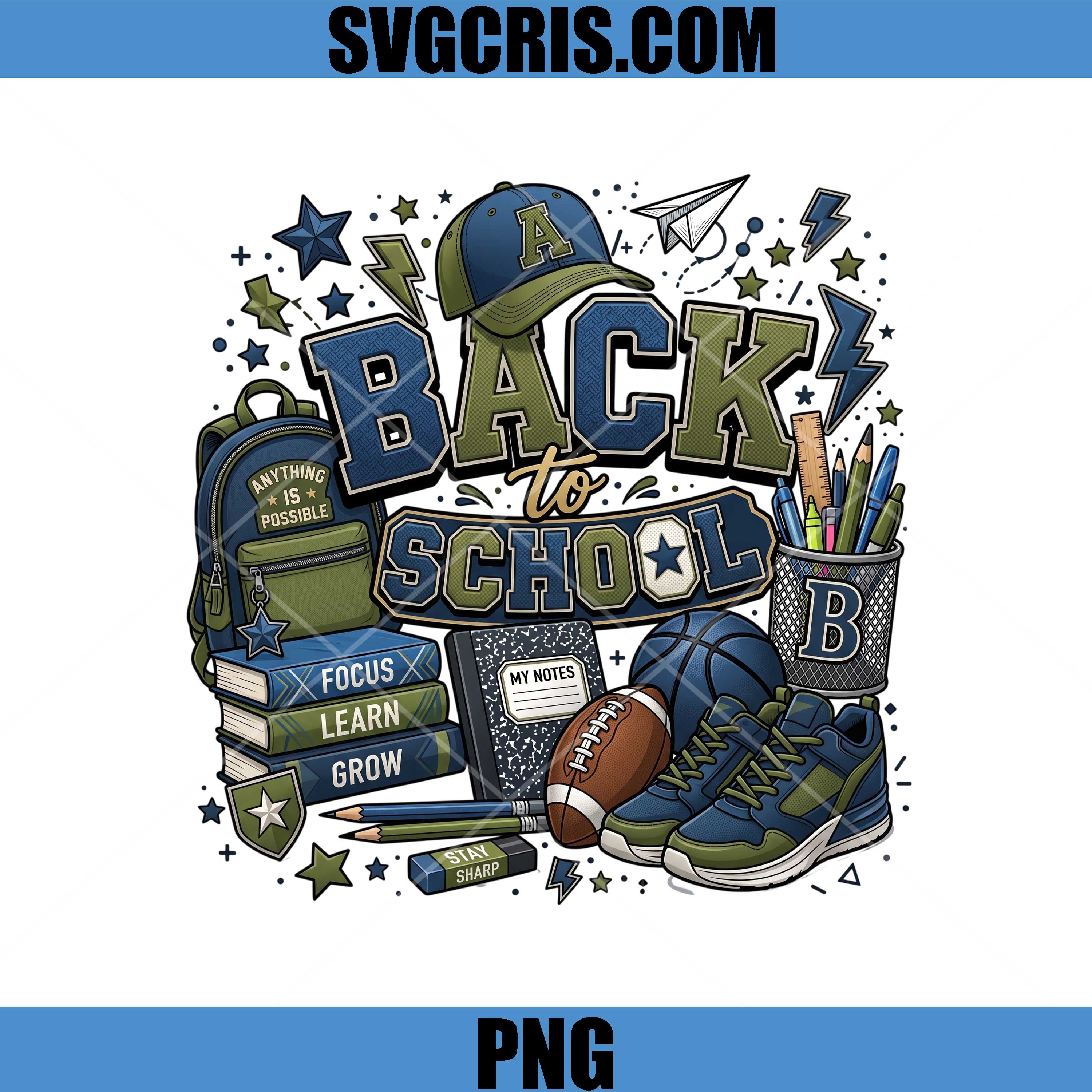 Back To School Sports Essentials PNG, Boys School Supplies Design PNG