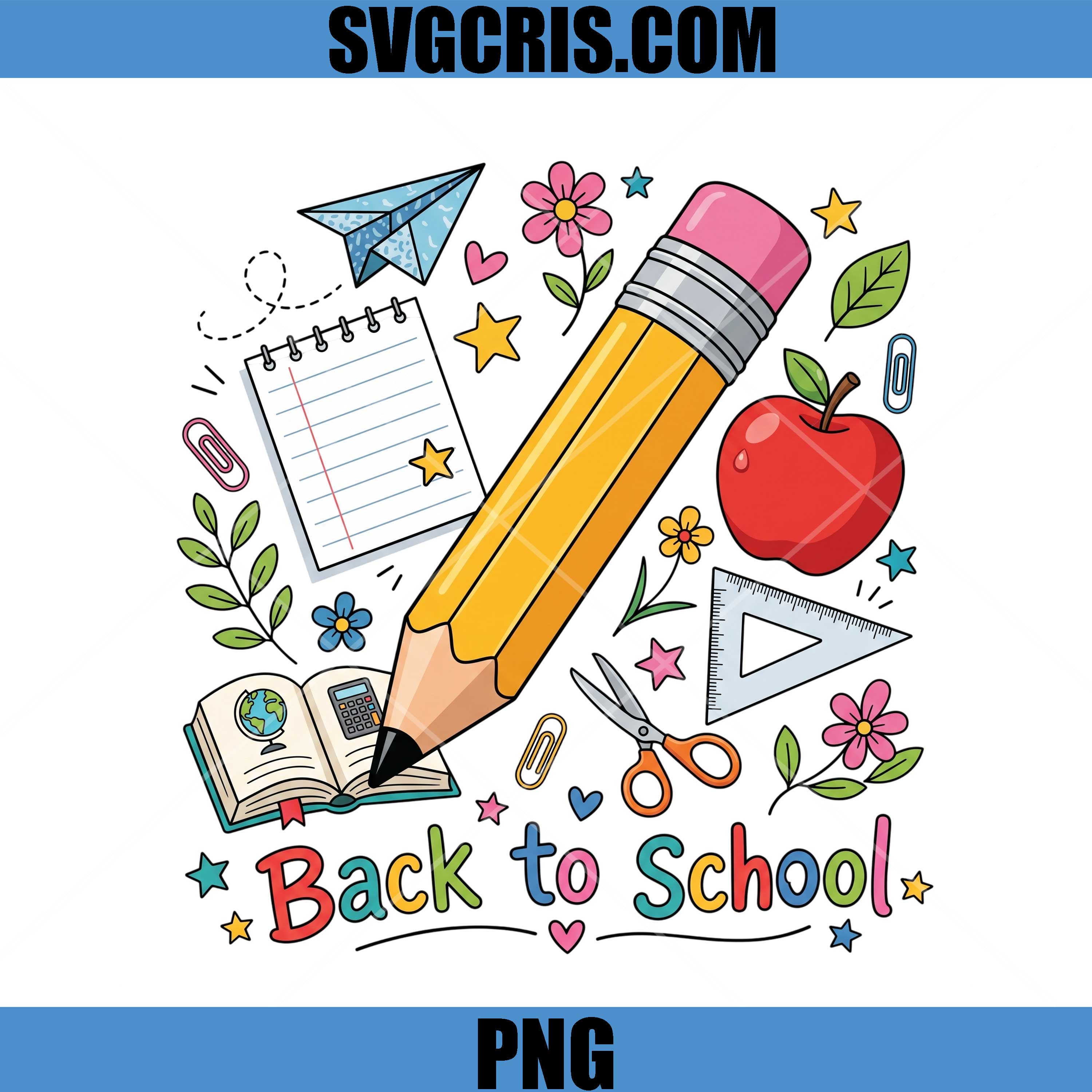 Back To School Pencil Supplies PNG, Colorful School Essentials PNG