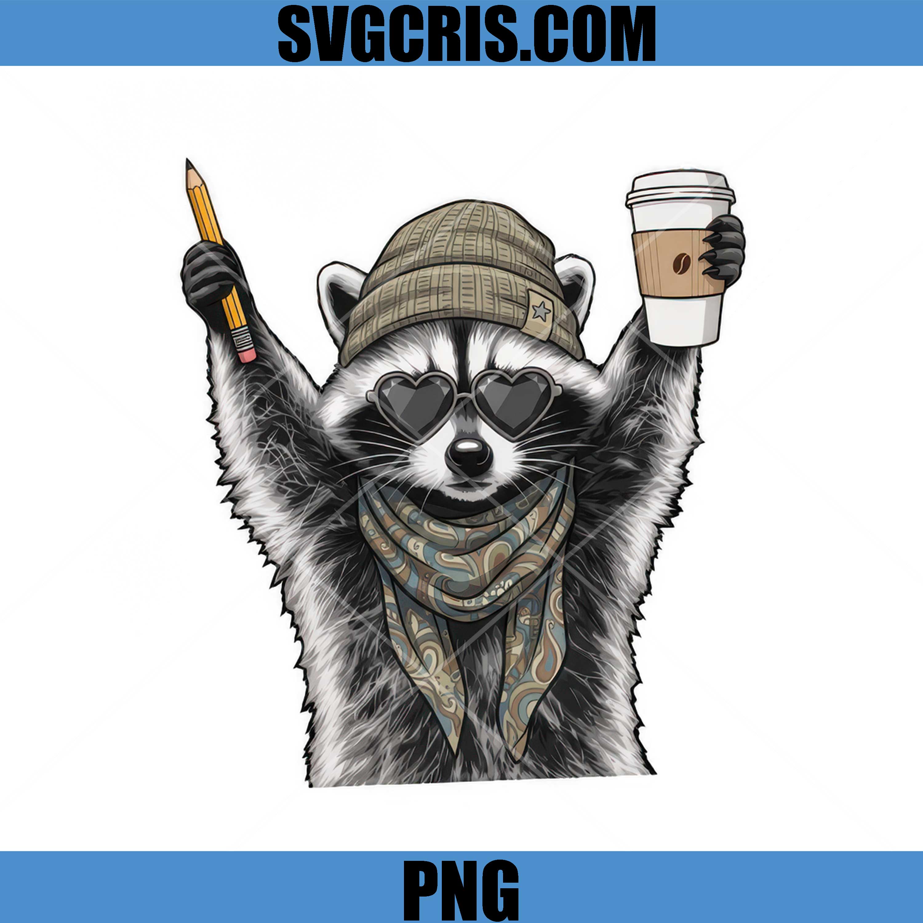 Cool Raccoon Student PNG, Back To School Coffee Lover PNG
