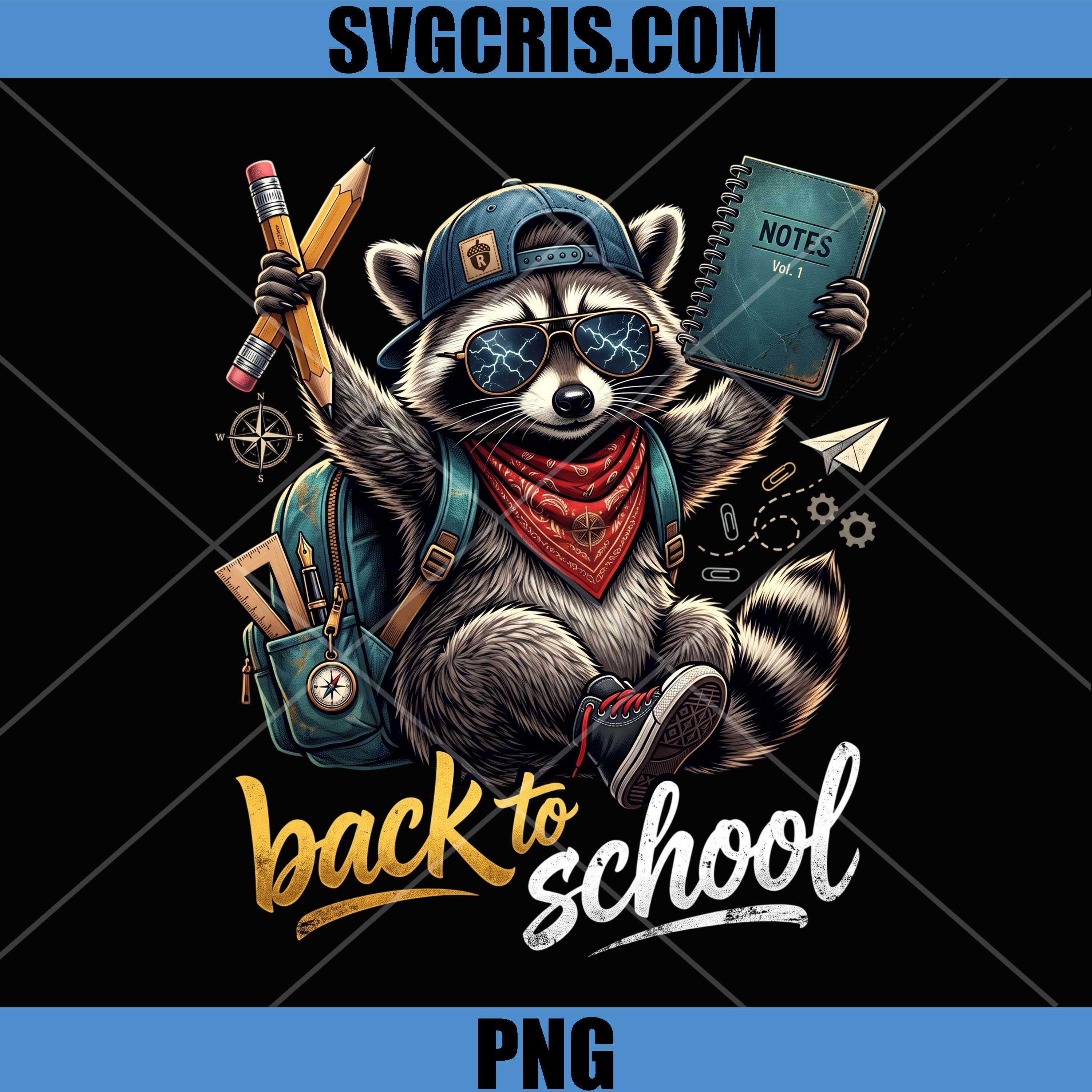 Back To School Raccoon Funny PNG, Cool Student Backpack Design PNG
