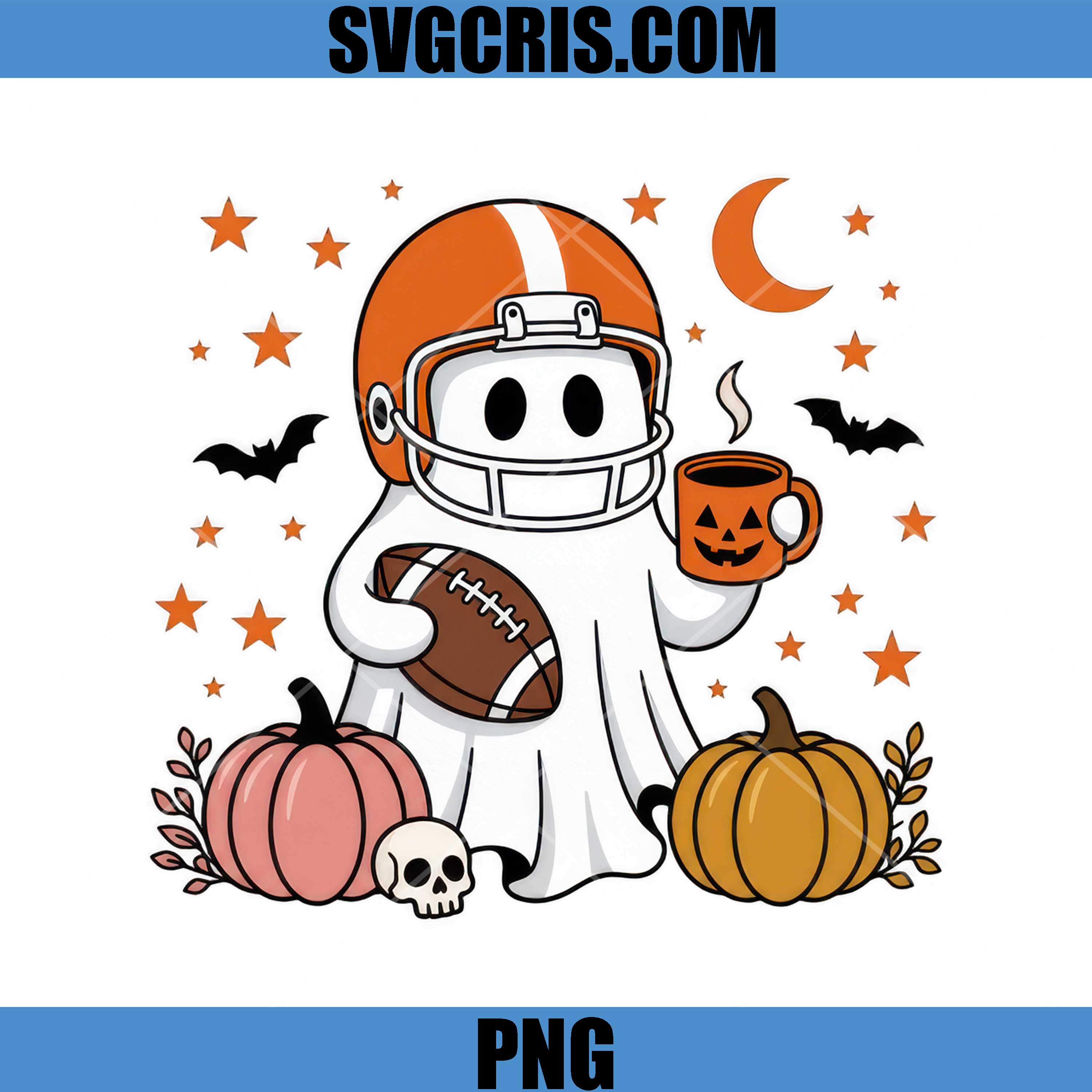 Cute Ghost Football PNG, Halloween Game Day Ghost PNG