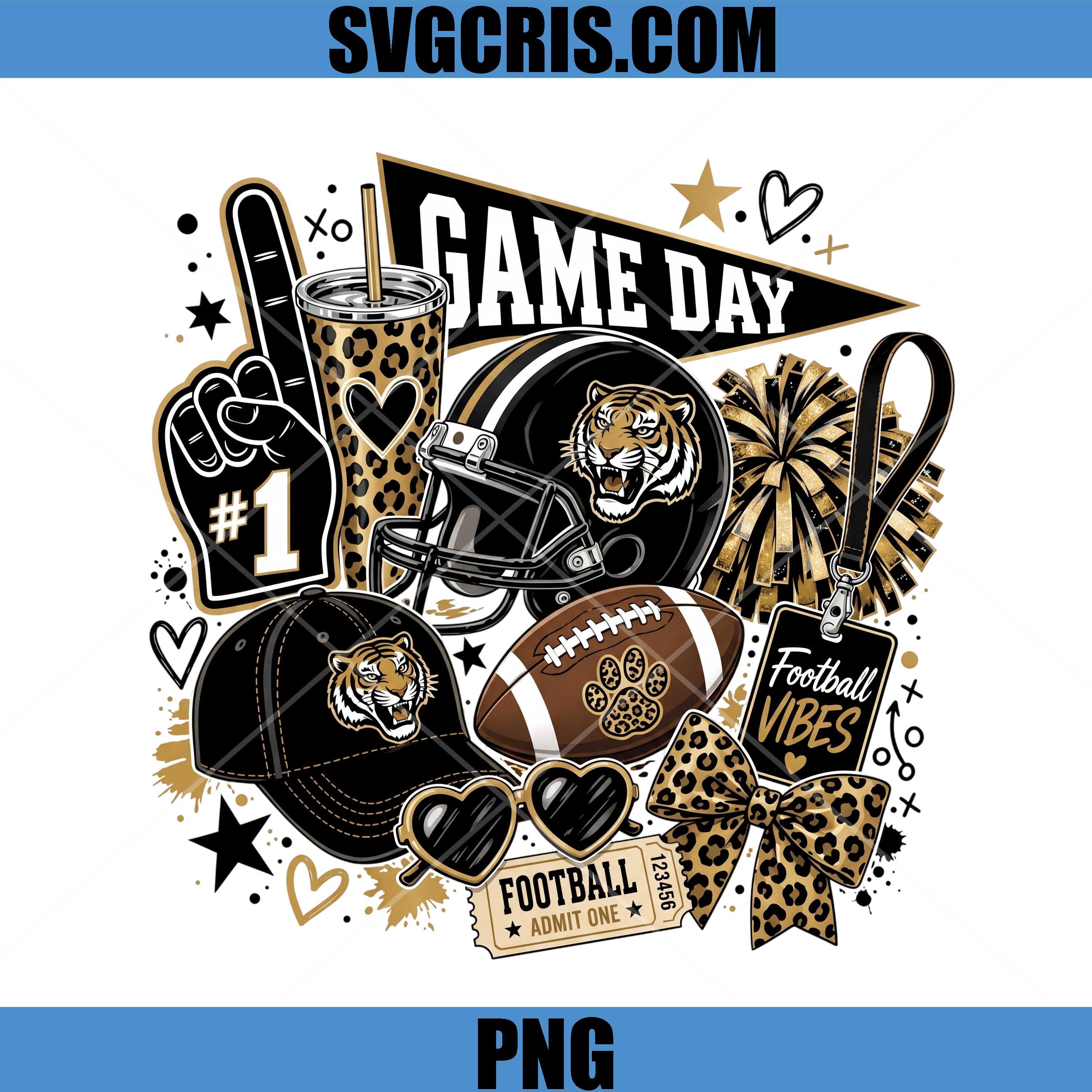 Tiger Football Game Day PNG, Leopard Print Football Fan PNG