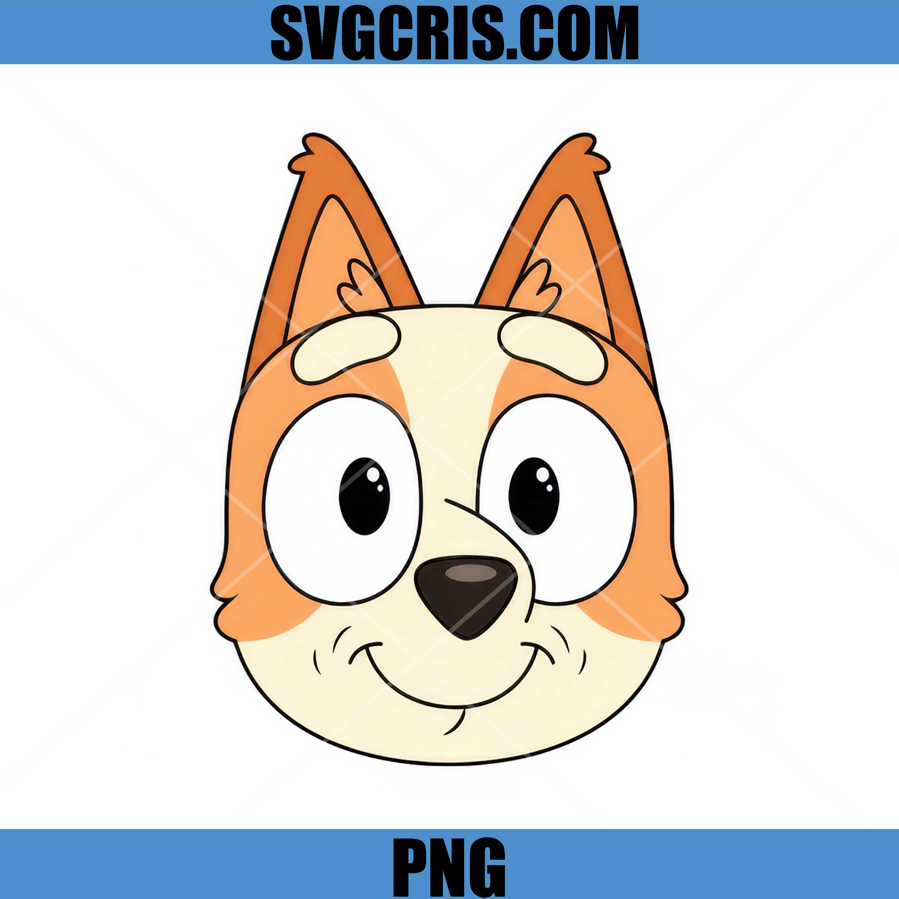 Bluey Bingo Face Cartoon PNG, Cute Bluey Dog Head PNG