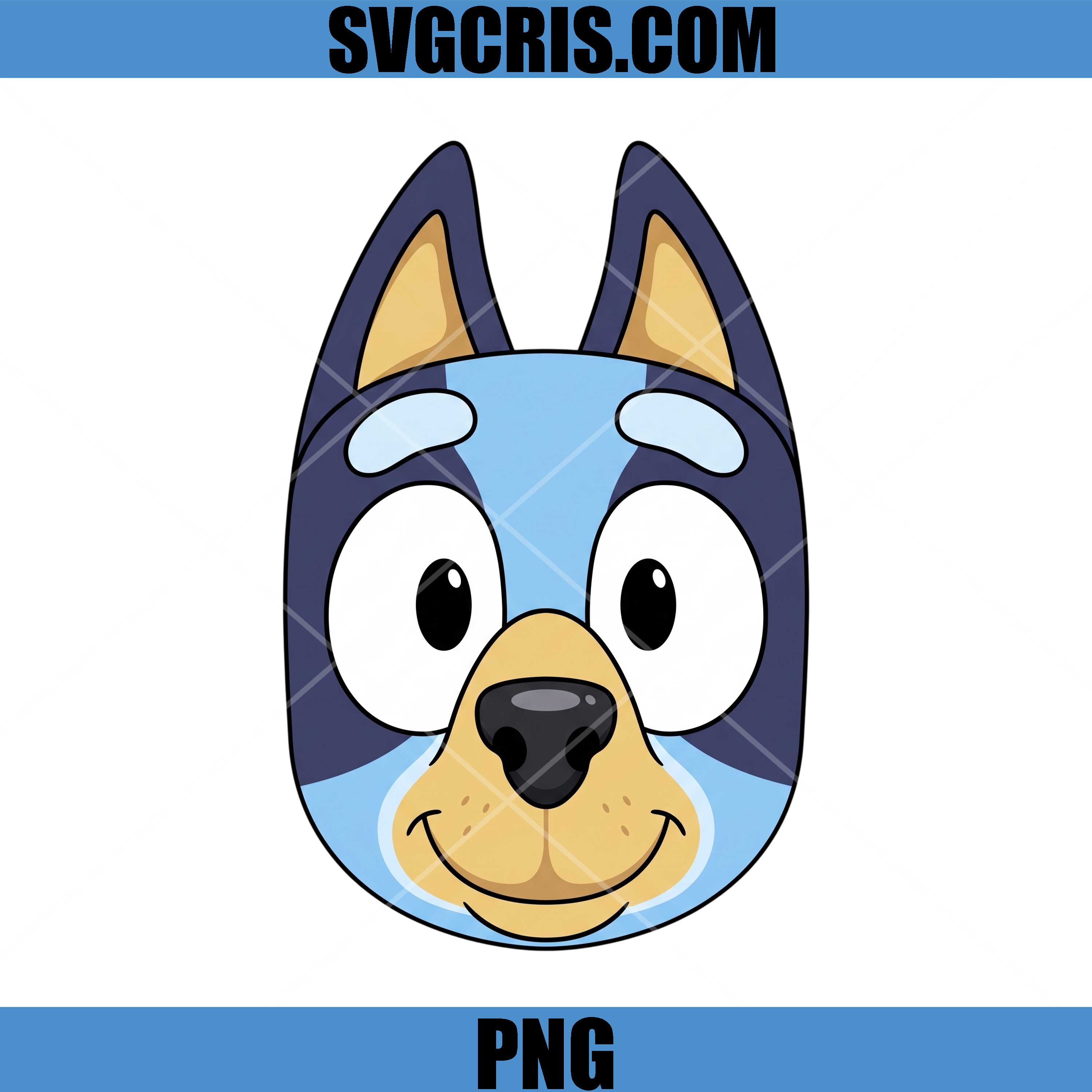Bluey Cartoon Face Head PNG, Cute Blue Heeler Character PNG
