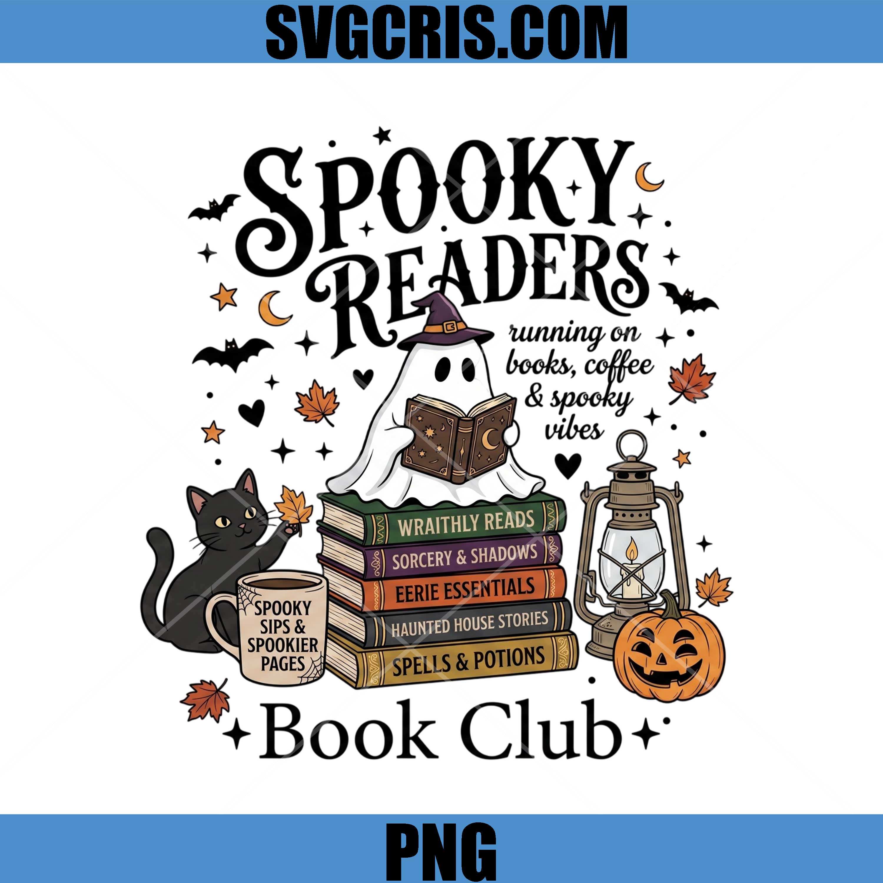 Spooky Readers Club PNG, Cute Ghost Reading Books PNG