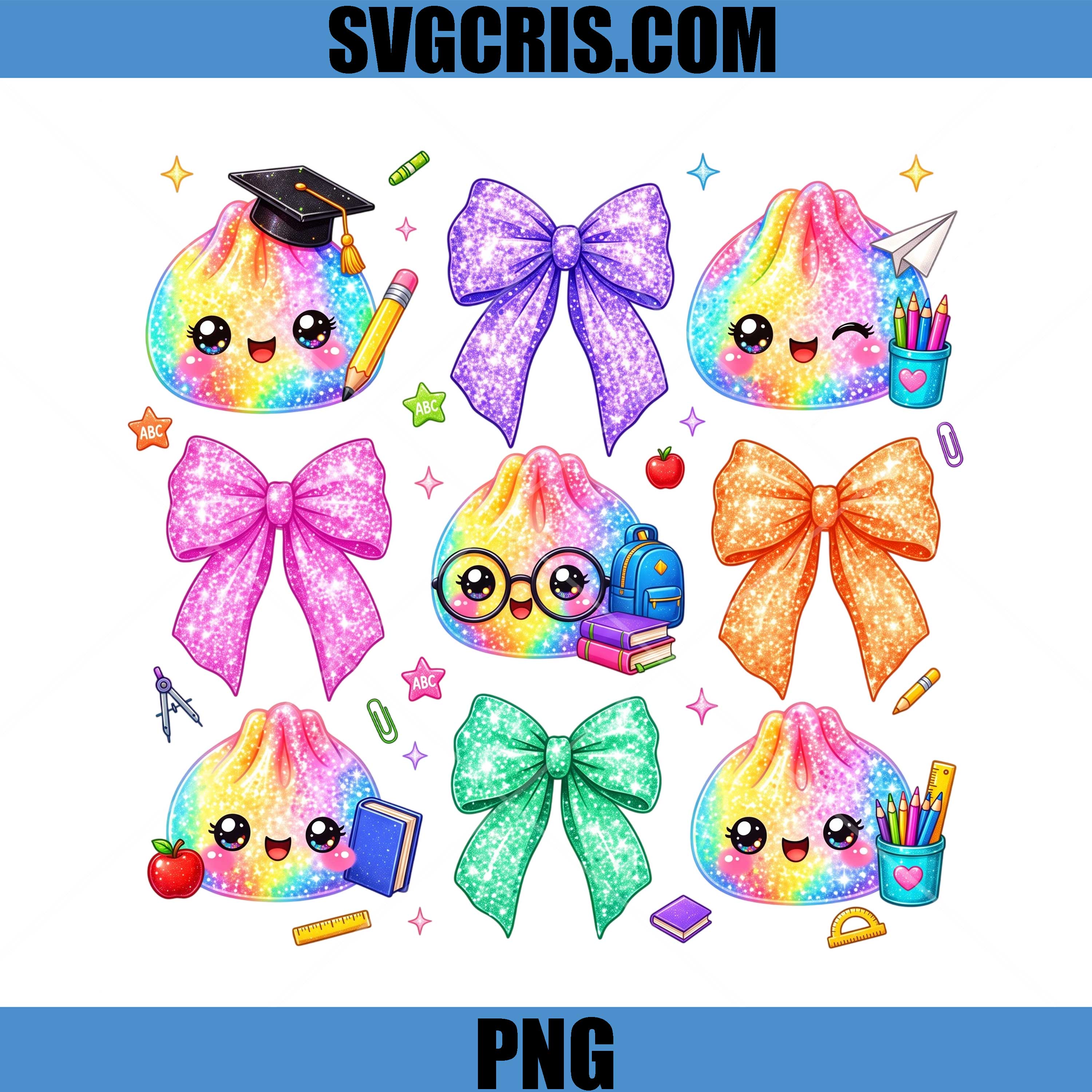 Cute Rainbow Jelly School PNG, Glitter Bow Back To School PNG