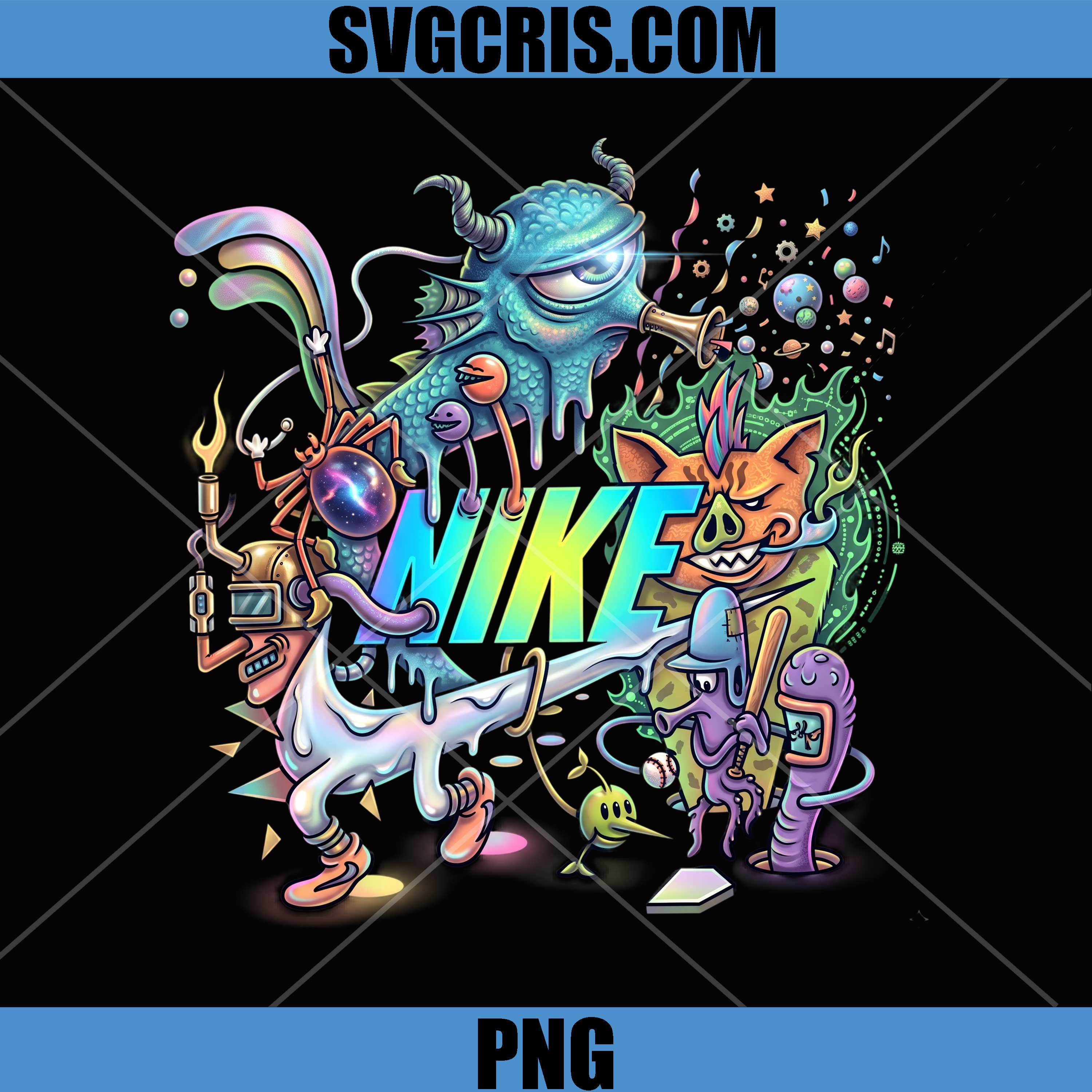Nike Monster Art PNG, Cosmic Nike Cartoon Sneaker Design PNG