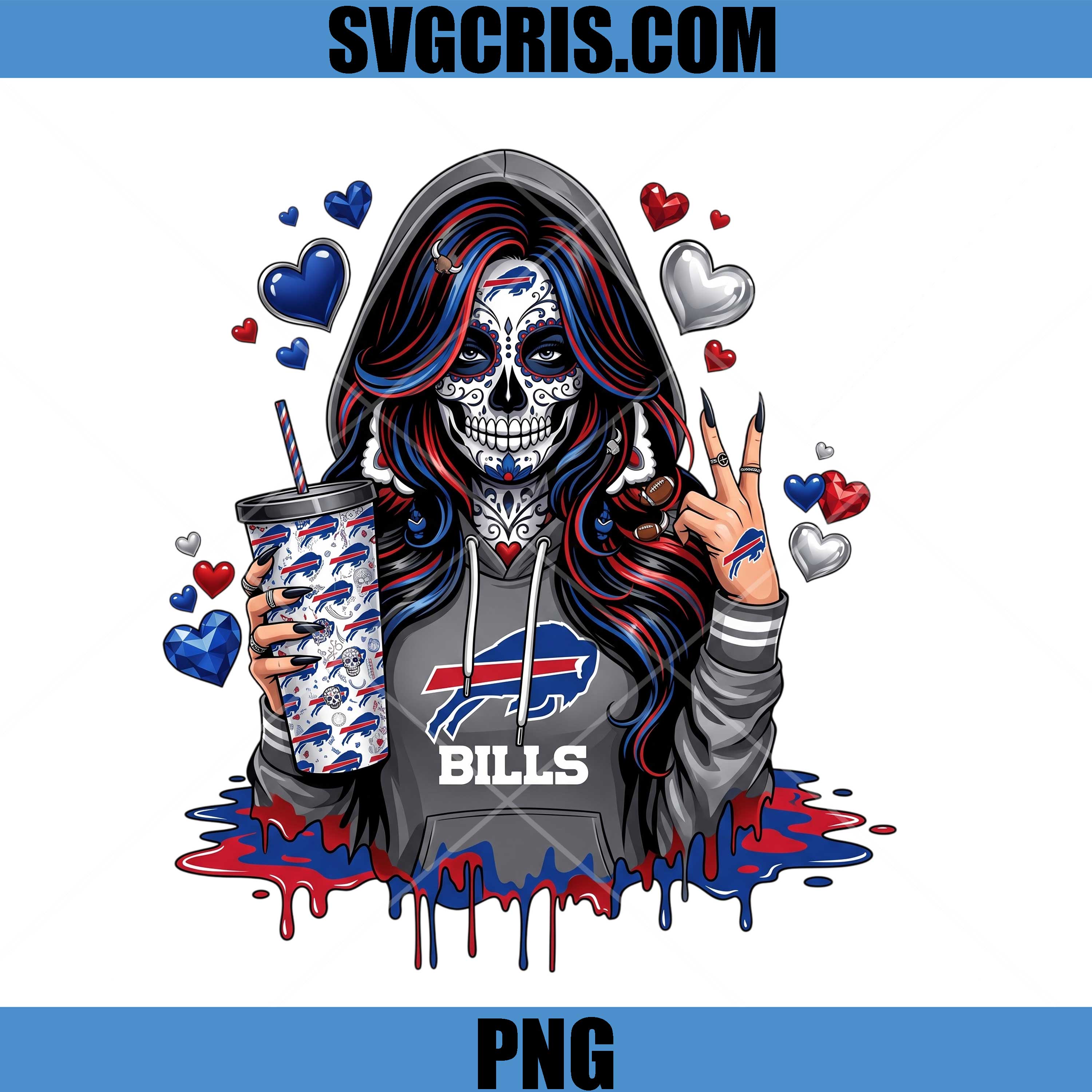 Buffalo Bills Sugar Skull PNG, Bills Fan Girl Hoodie PNG, Day Of The Dead Fan PNG