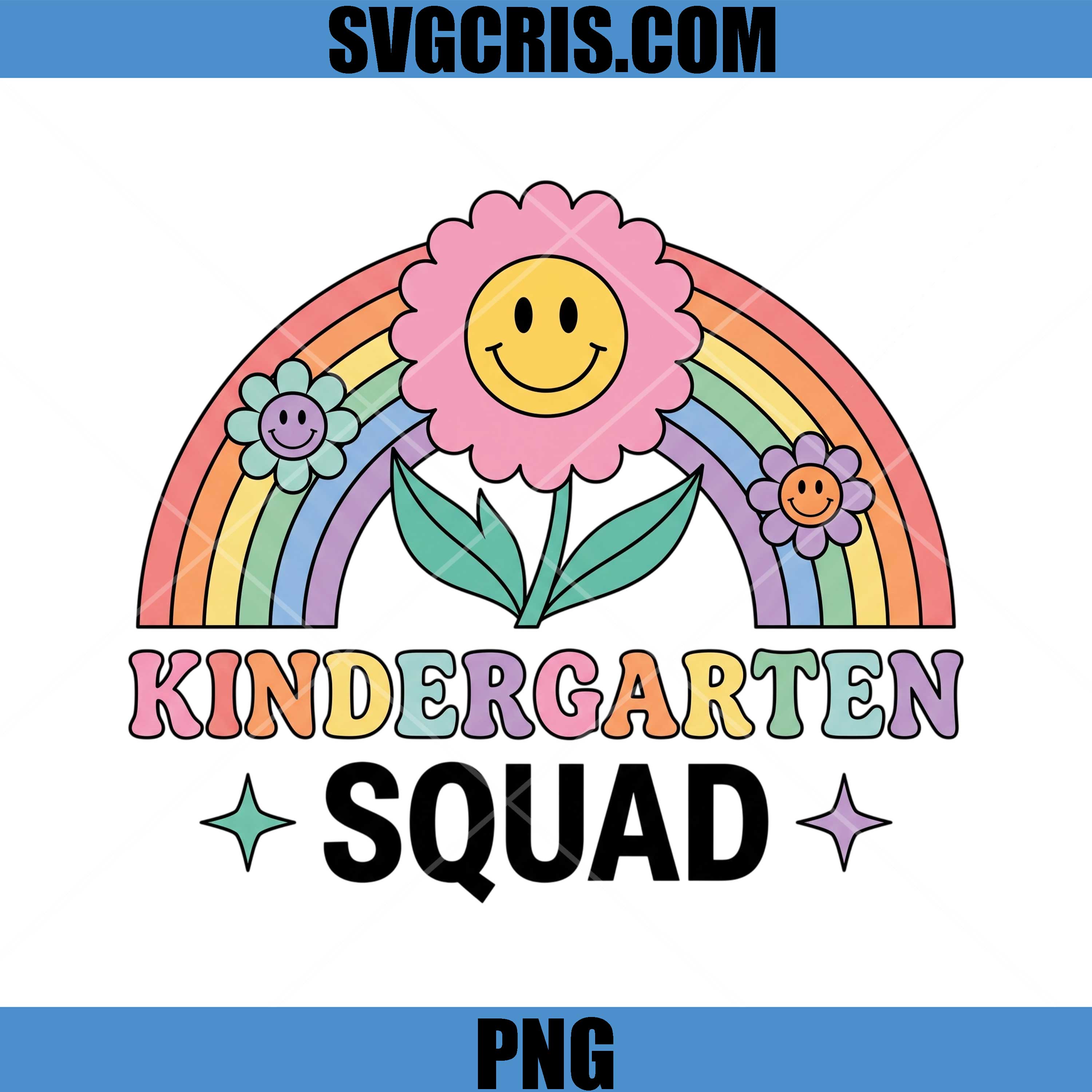 Happy Kindergarten Squad PNG, Smiley Flower Rainbow PNG