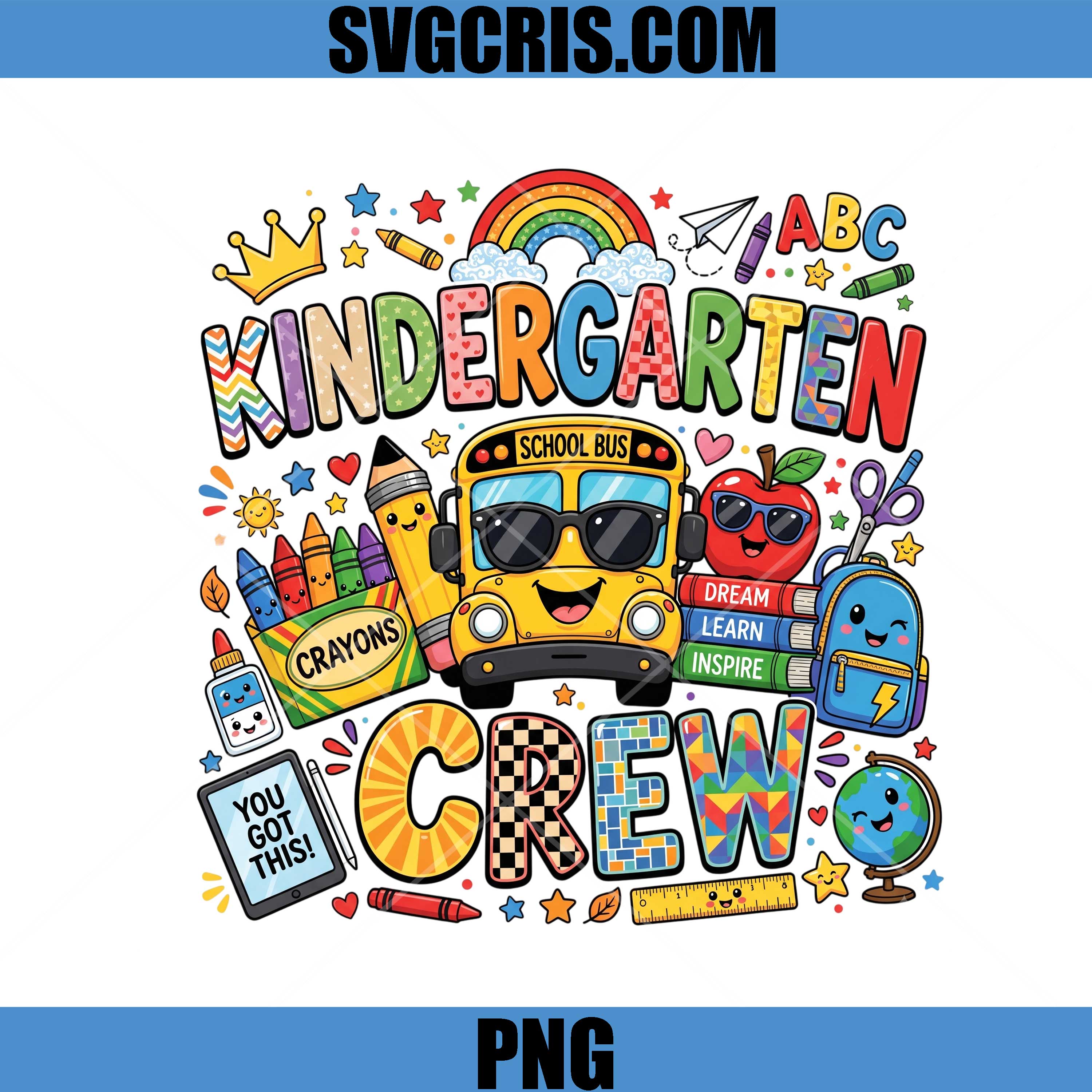 Kindergarten Crew School Bus PNG, Colorful Back To School PNG