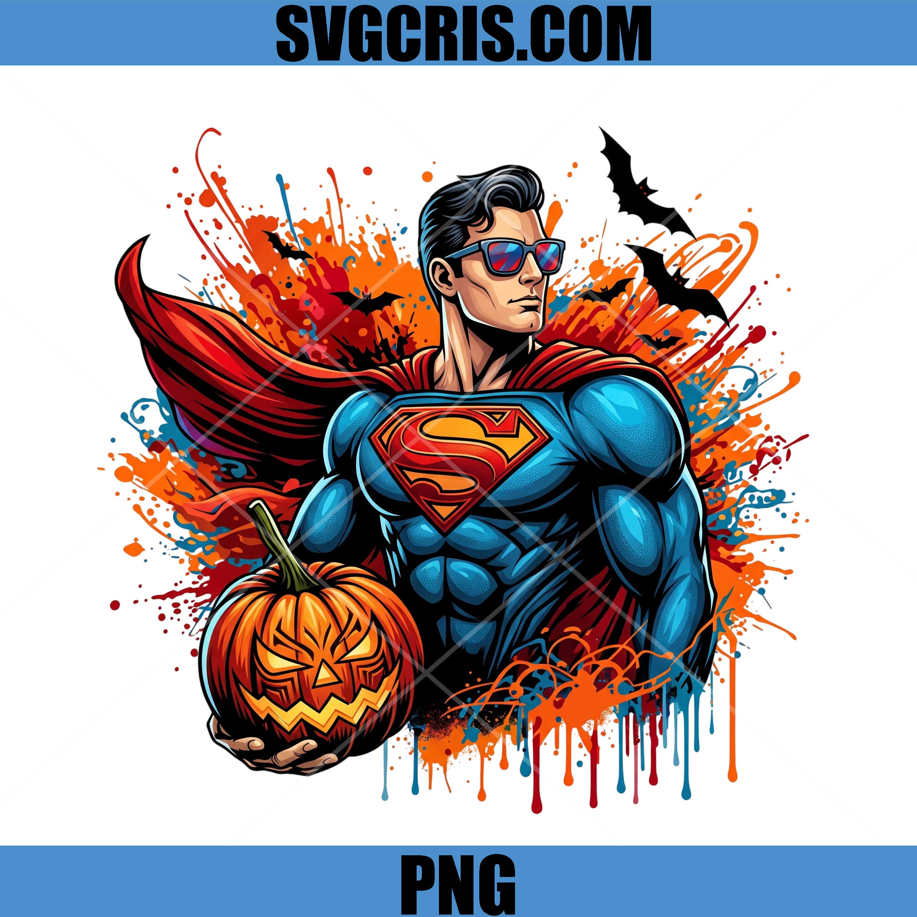 Superman Pumpkin Halloween PNG, Superhero Comic Bold Art PNG