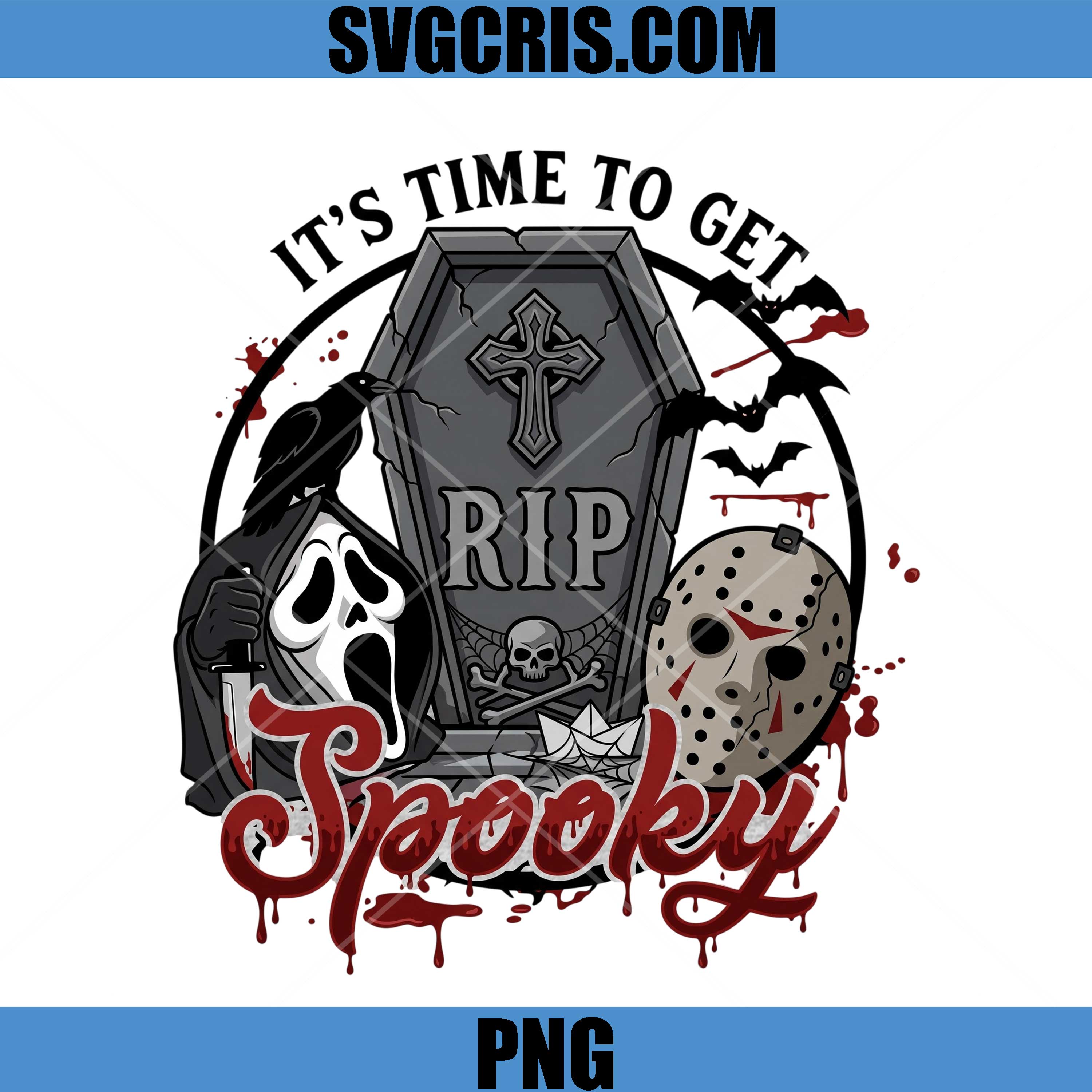 It’s Time To Get Spooky PNG, Ghostface Jason RIP Halloween PNG