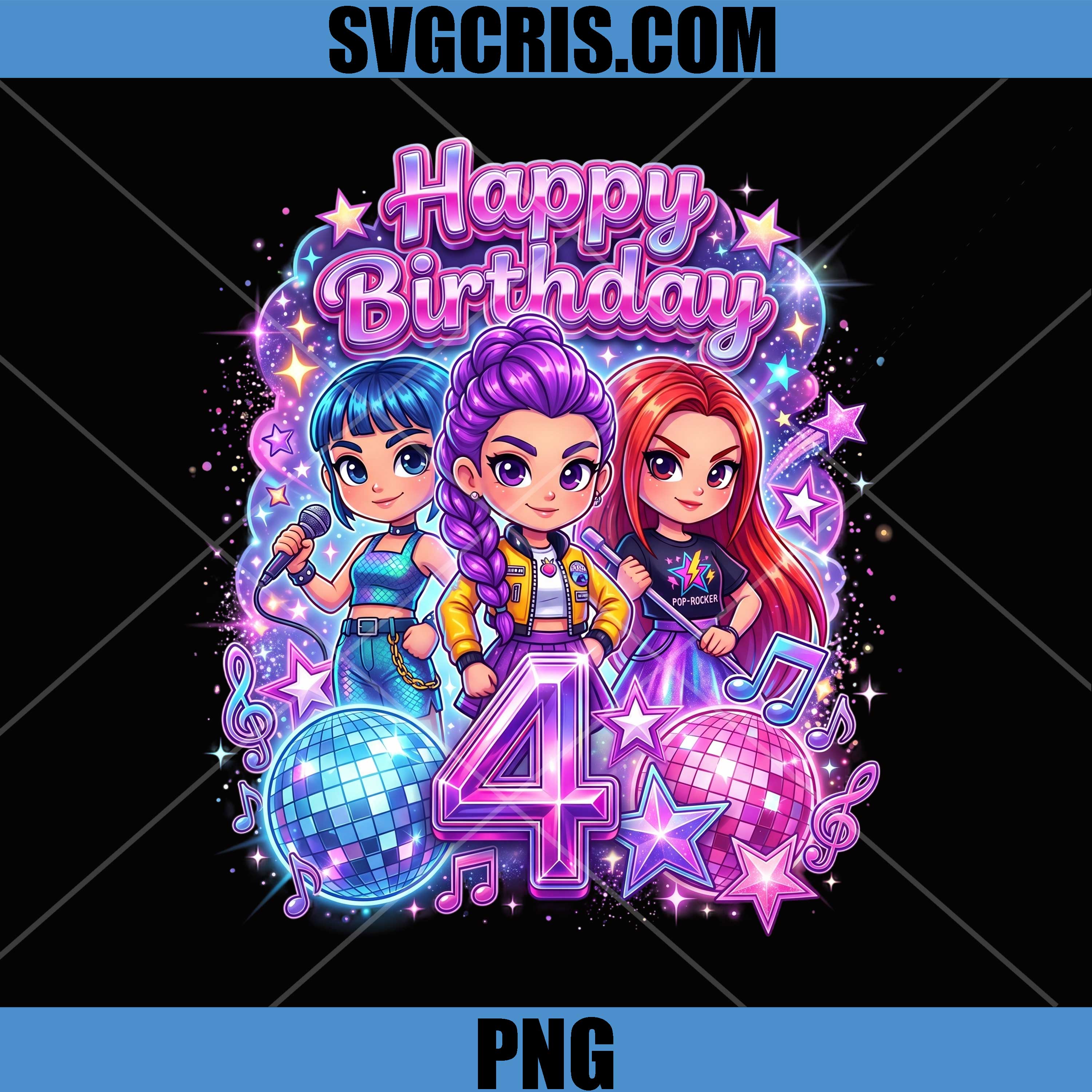 Happy Birthday 4th Party Girl PNG, Cute Birthday Girl PNG