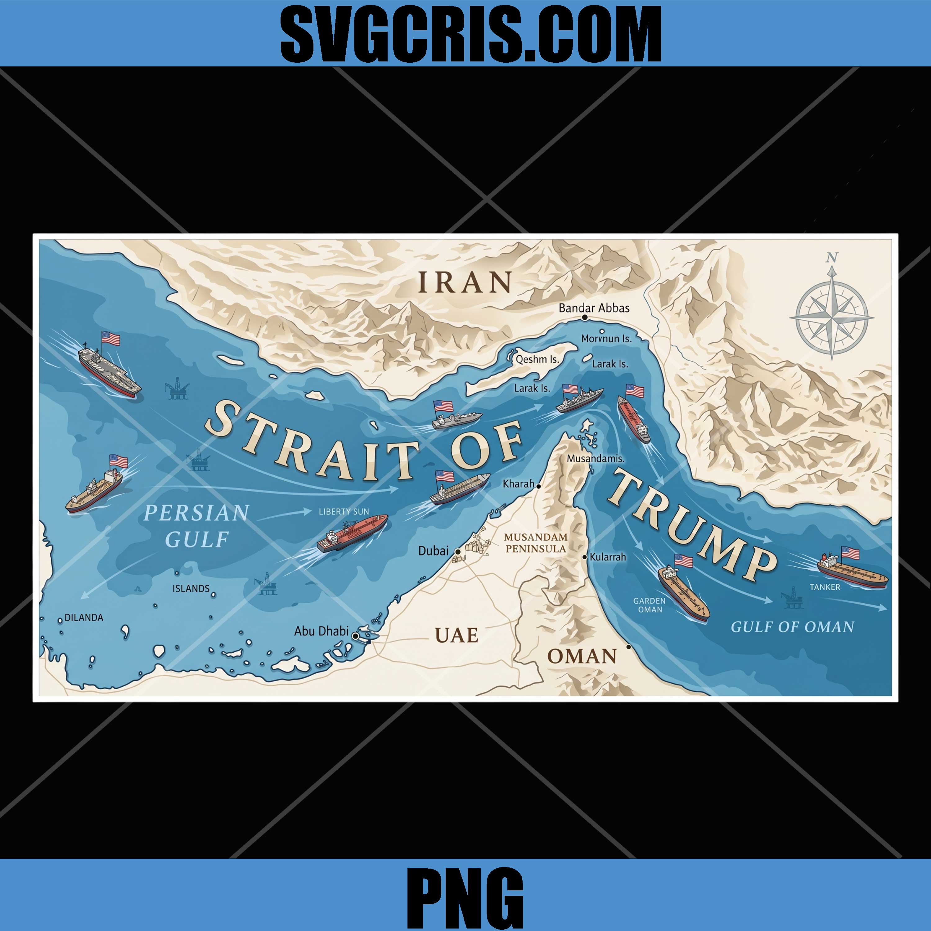 Strait Of Trump Map Design PNG, Persian Gulf Map PNG, Funny Trump PNG
