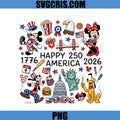 Happy 250 America 1776 2026 Mickey PNG, Patriotic Mickey Mouse USA PNG