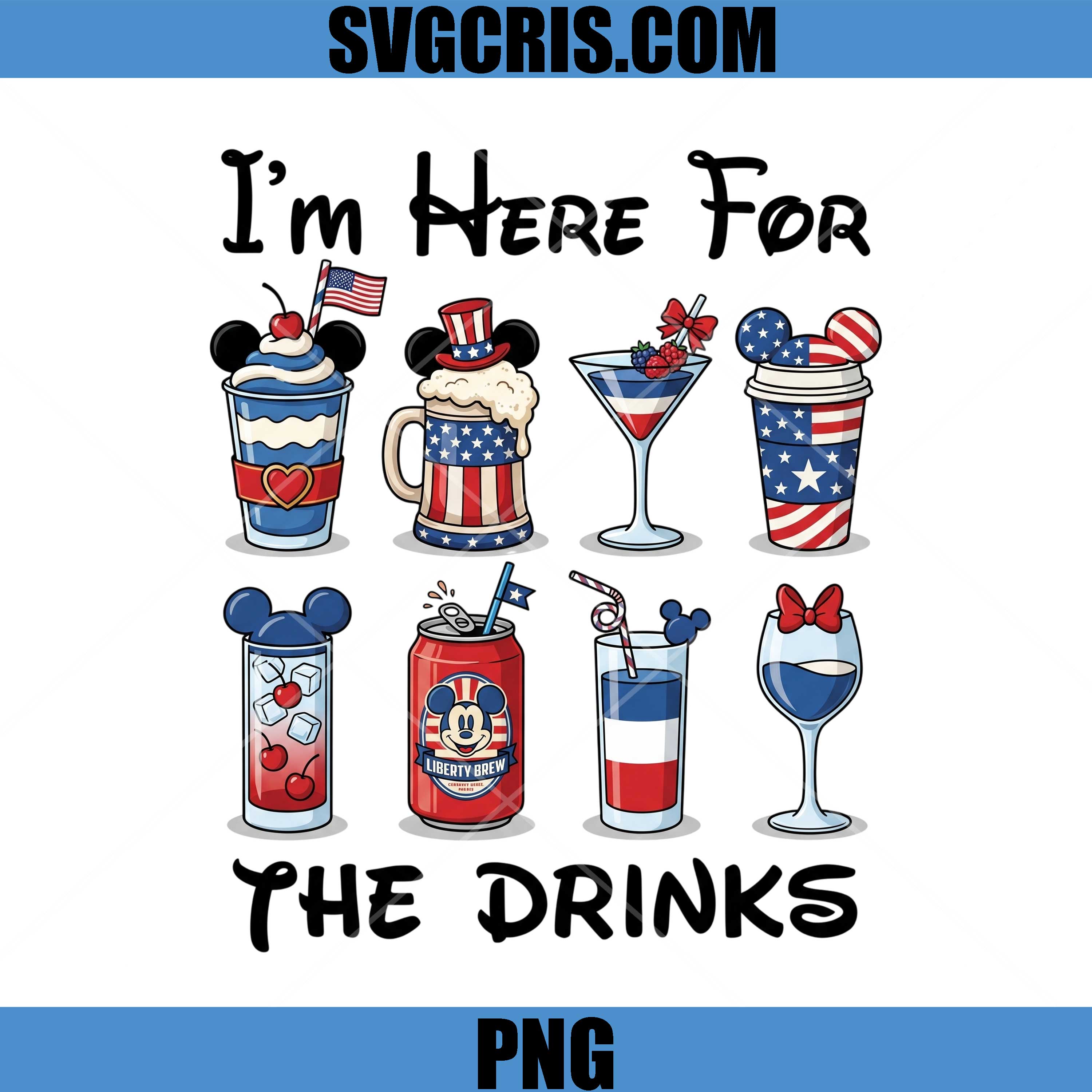 Im Here For The Drinks PNG, Patriotic Drinks Mickey PNG