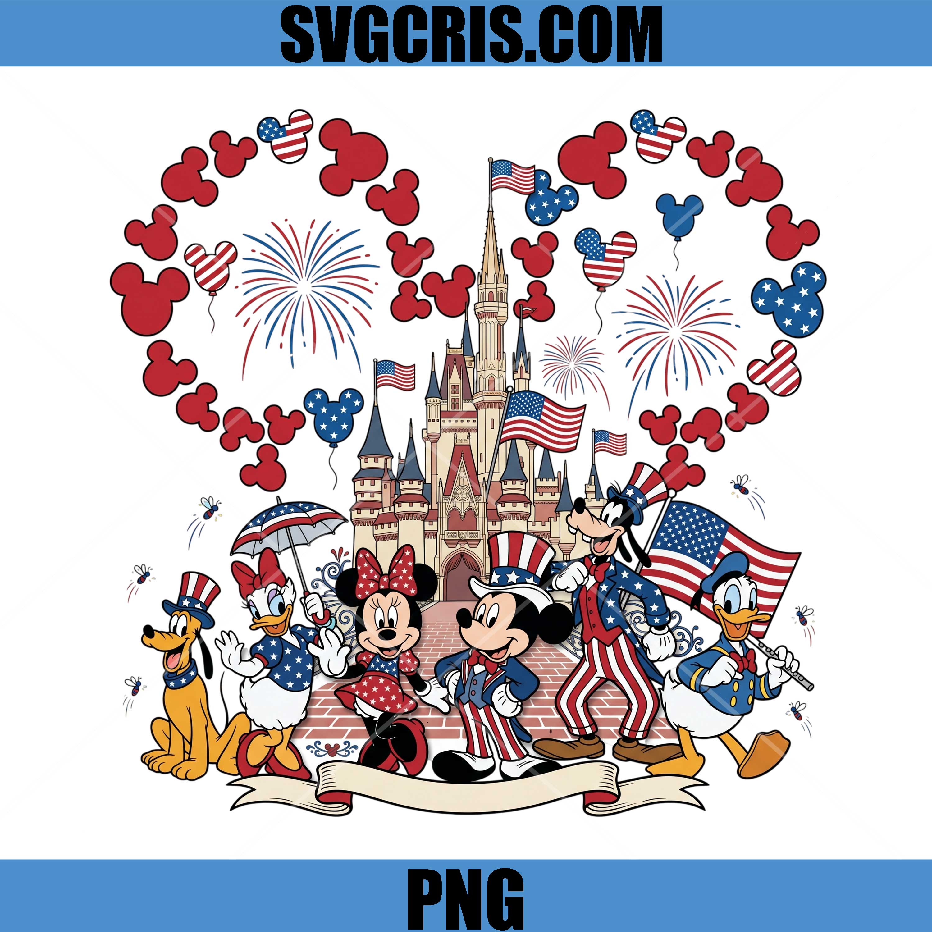 Mickey Minnie 4th Of July Castle PNG, Patriotic Disney PNG