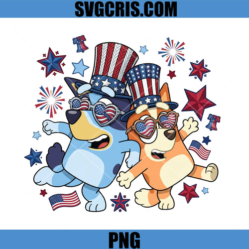 Bluey Bingo Patriotic PNG, Fourth Of July Dogs PNG