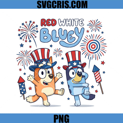 Bluey Red White Bluey Fireworks PNG, Bluey 4th Of July Party PNG