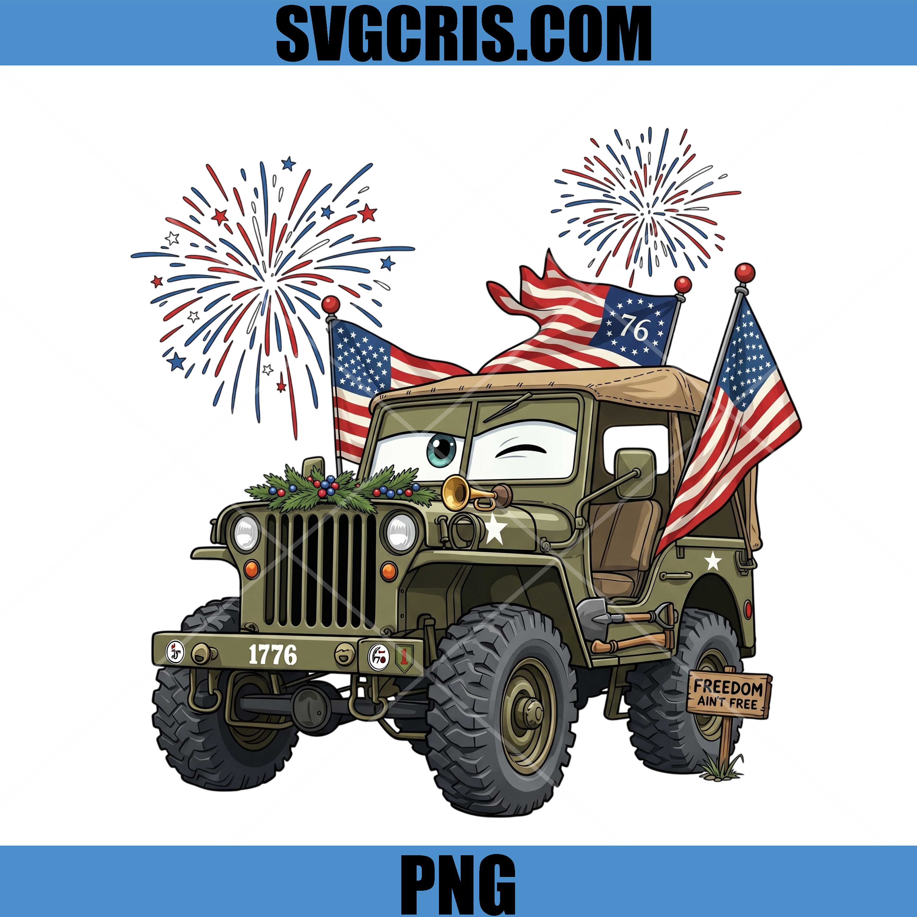 Patriotic Army Jeep PNG, Fourth Of July Fireworks PNG