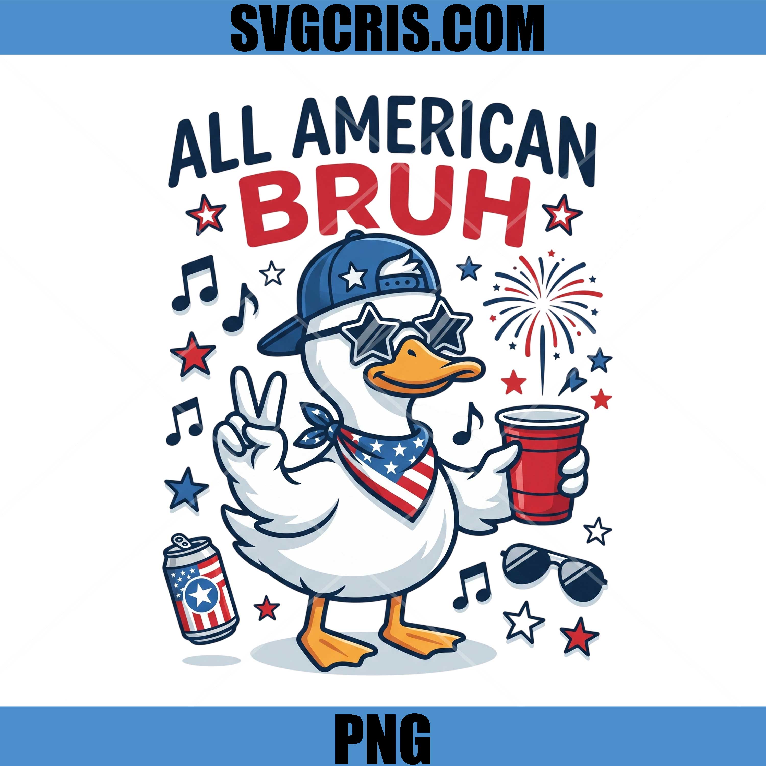 All American Bruh Duck PNG, Duck 4th Of July PNG