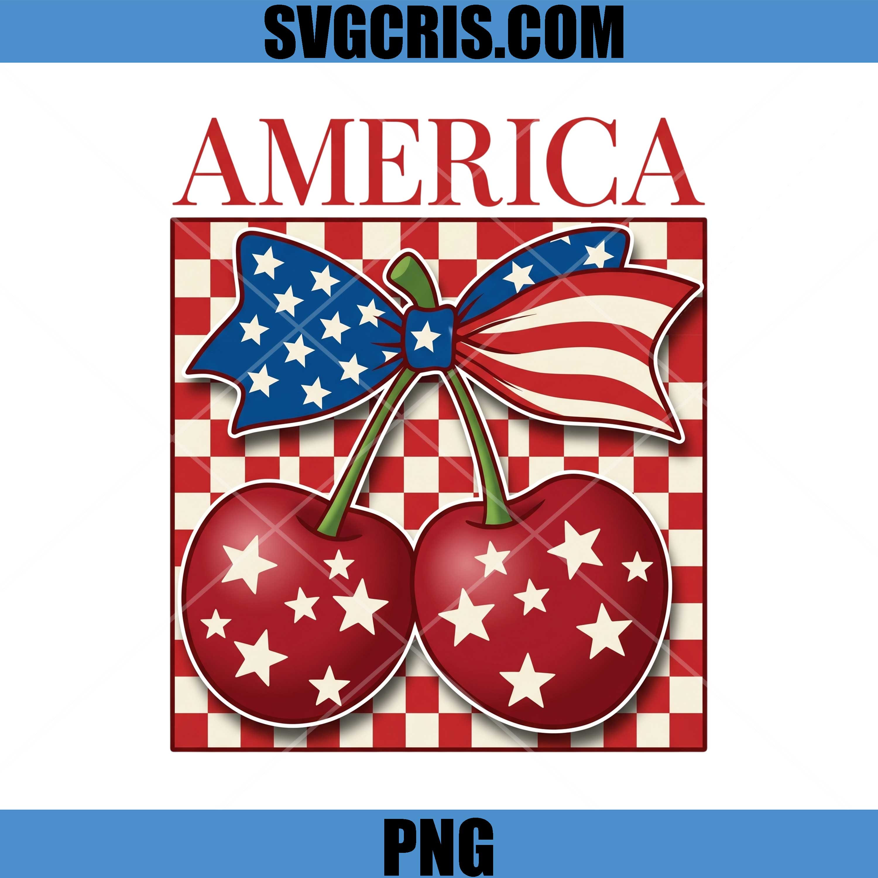 America Patriotic Cherries PNG, USA Flag Bow Cherry PNG