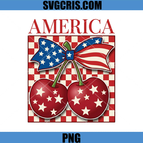 America Patriotic Cherries PNG, USA Flag Bow Cherry PNG