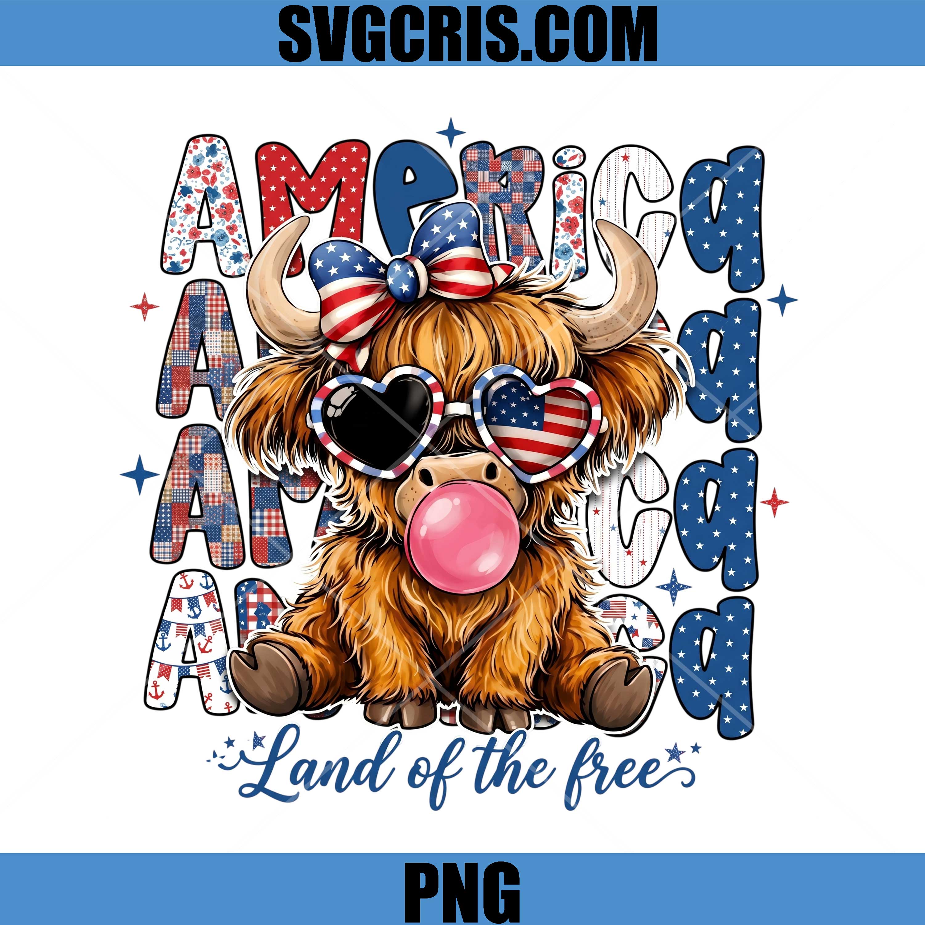 America Highland Cow PNG, Land Of The Free Patriotic PNG