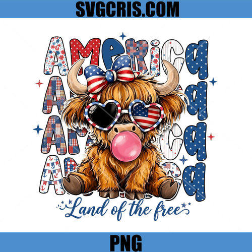 America Highland Cow PNG, Land Of The Free Patriotic PNG