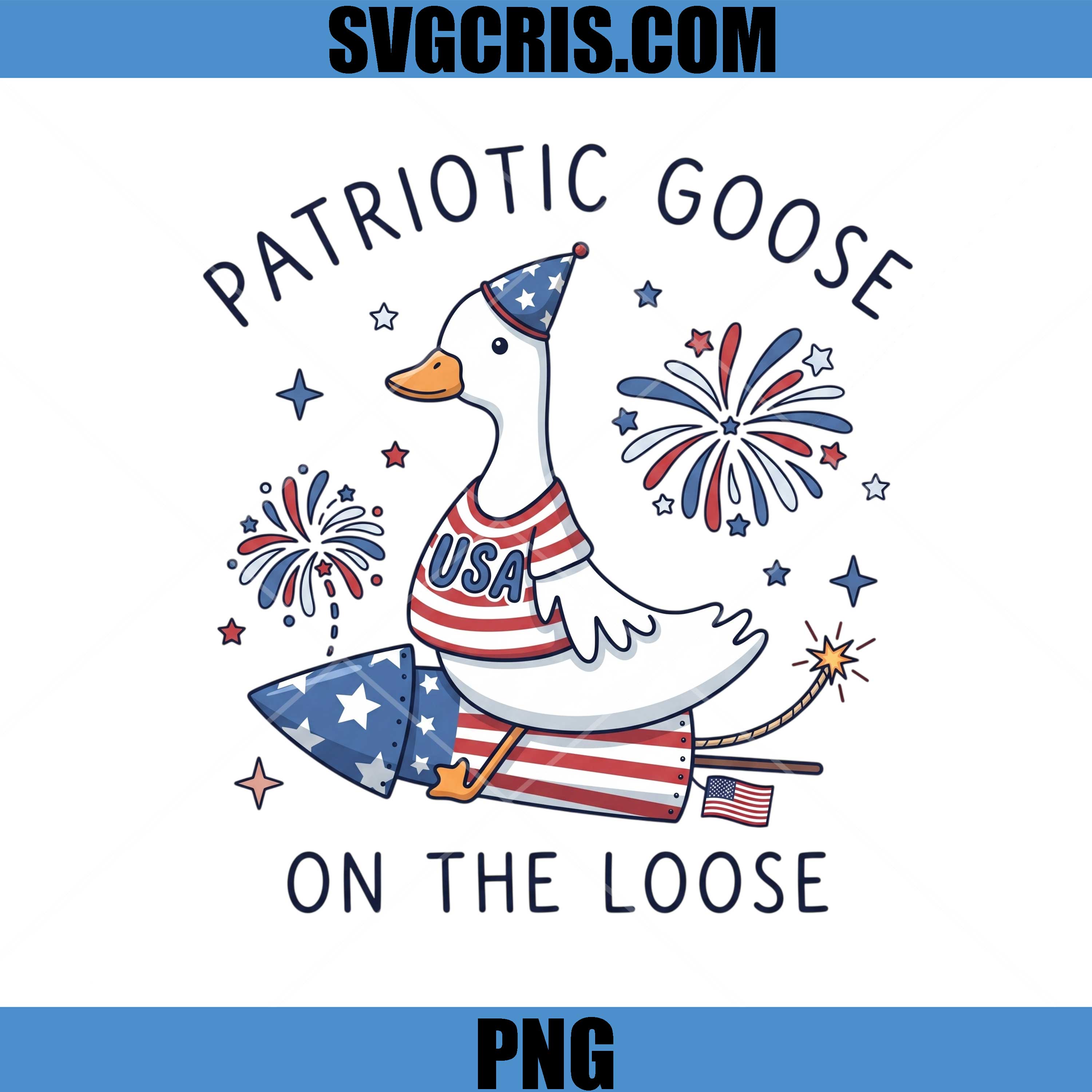 Patriotic Goose On The Loose PNG, USA Fireworks Goose PNG
