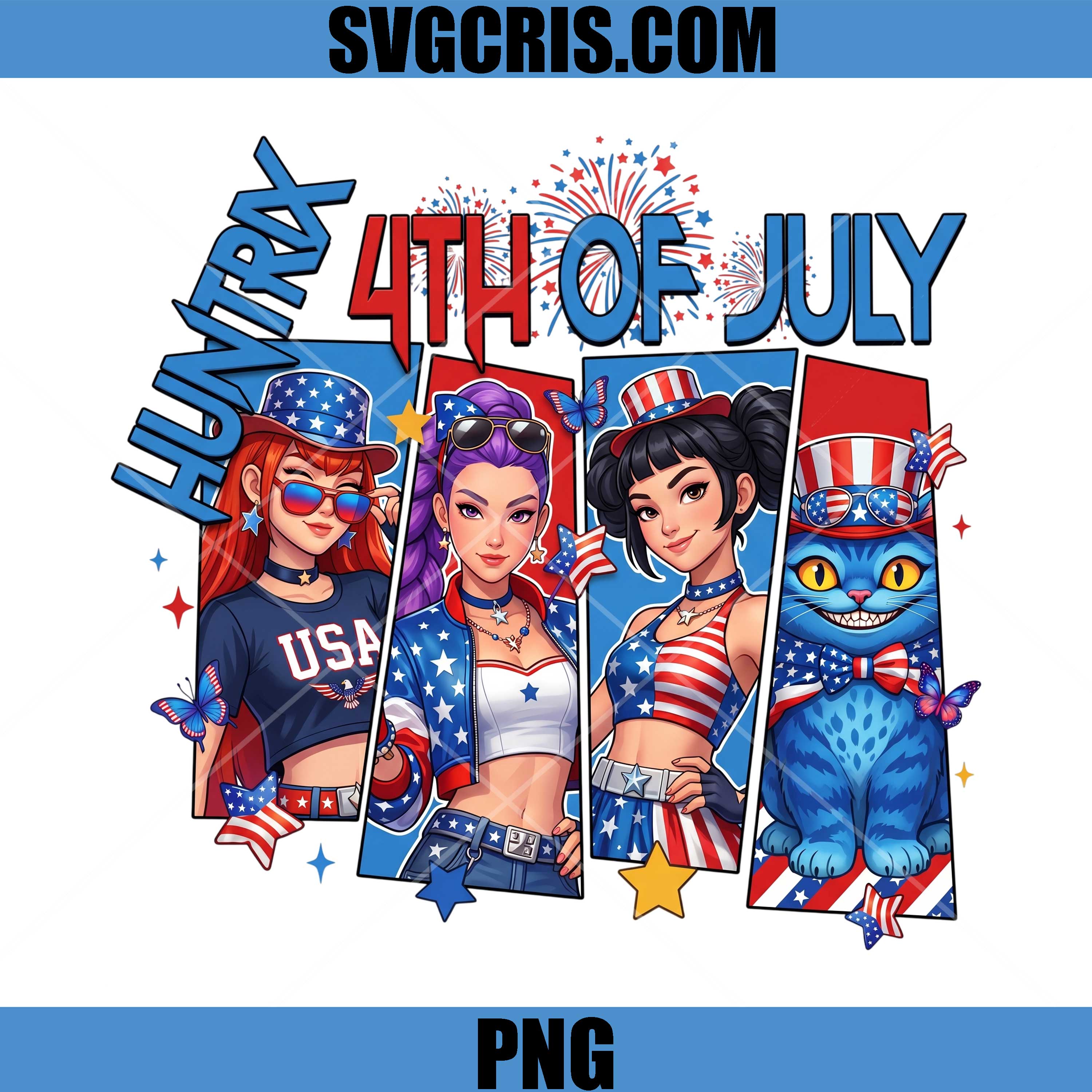 Huntrix 4th Of July USA PNG, Patriotic  Kpop Demon Hunter PNG