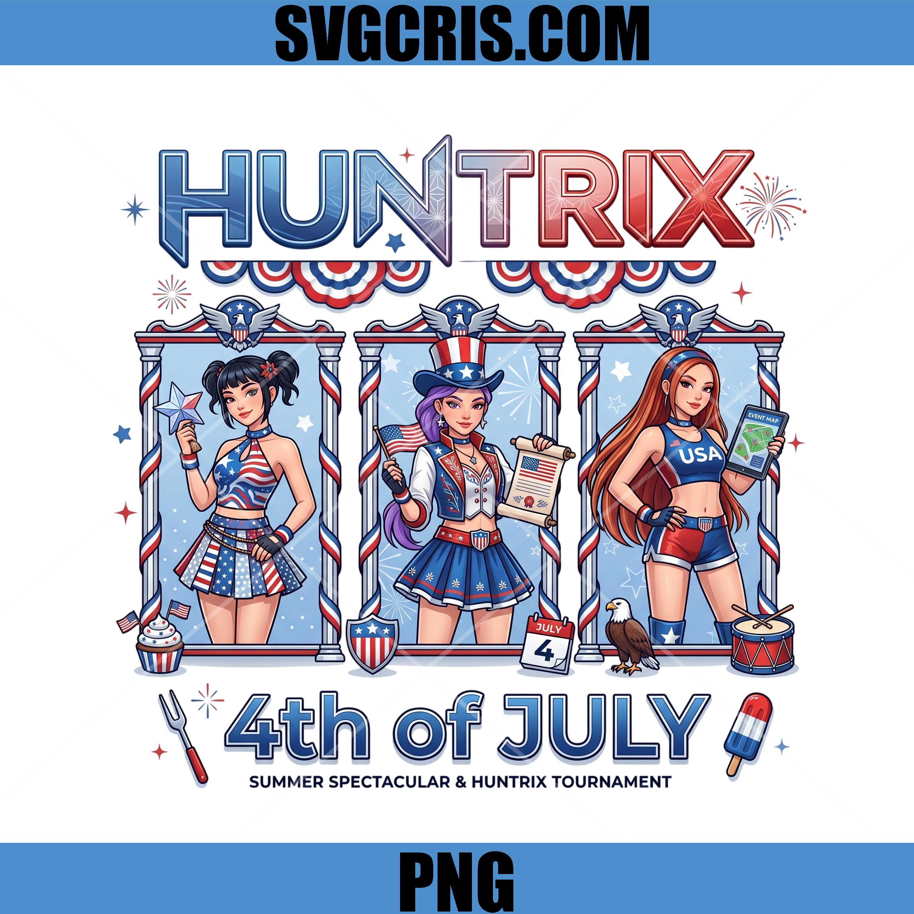 Huntrix 4th Of July USA Characters PNG, 4th of July Pop PNG
