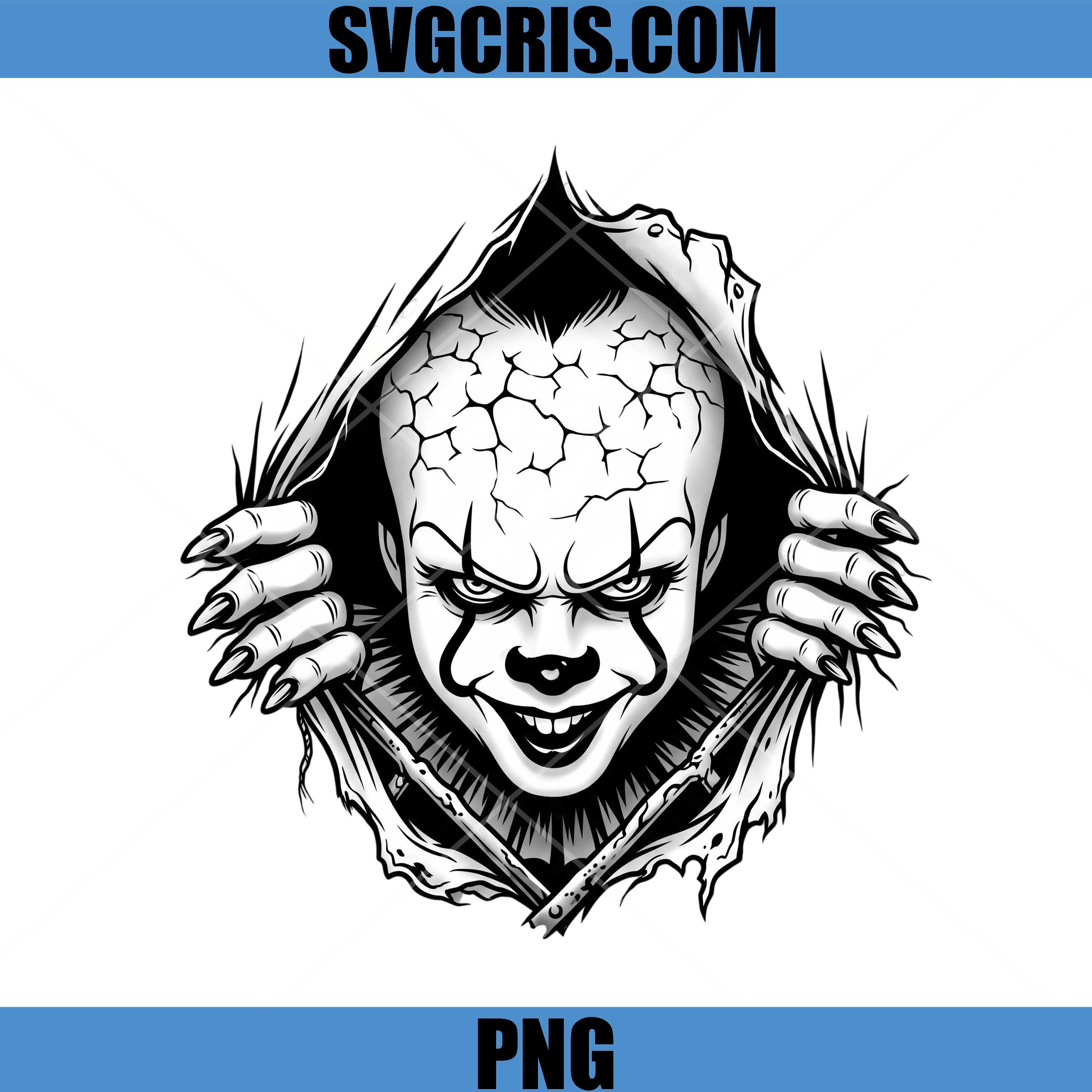 Creepy Pennywise Face PNG, Horror Clown Art PNG
