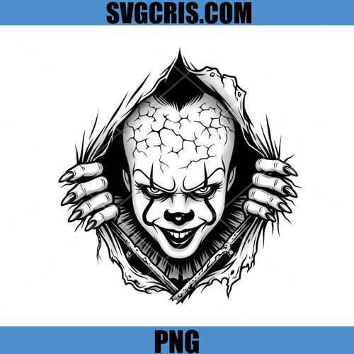 Creepy Pennywise Face PNG, Horror Clown Art PNG