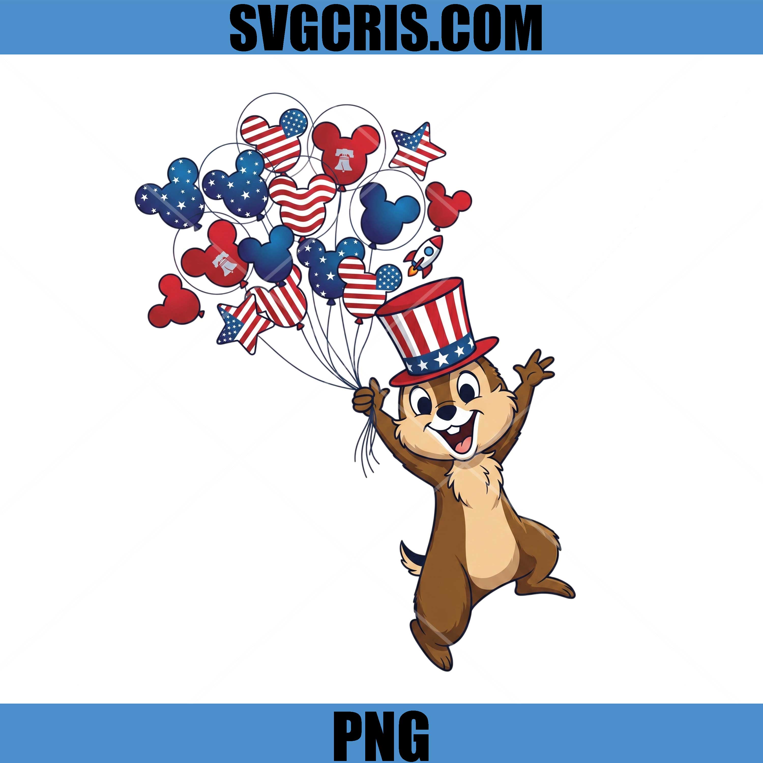 Patriotic Chipmunk With USA Balloons PNG, Chipmunk Fourth Of July PNG