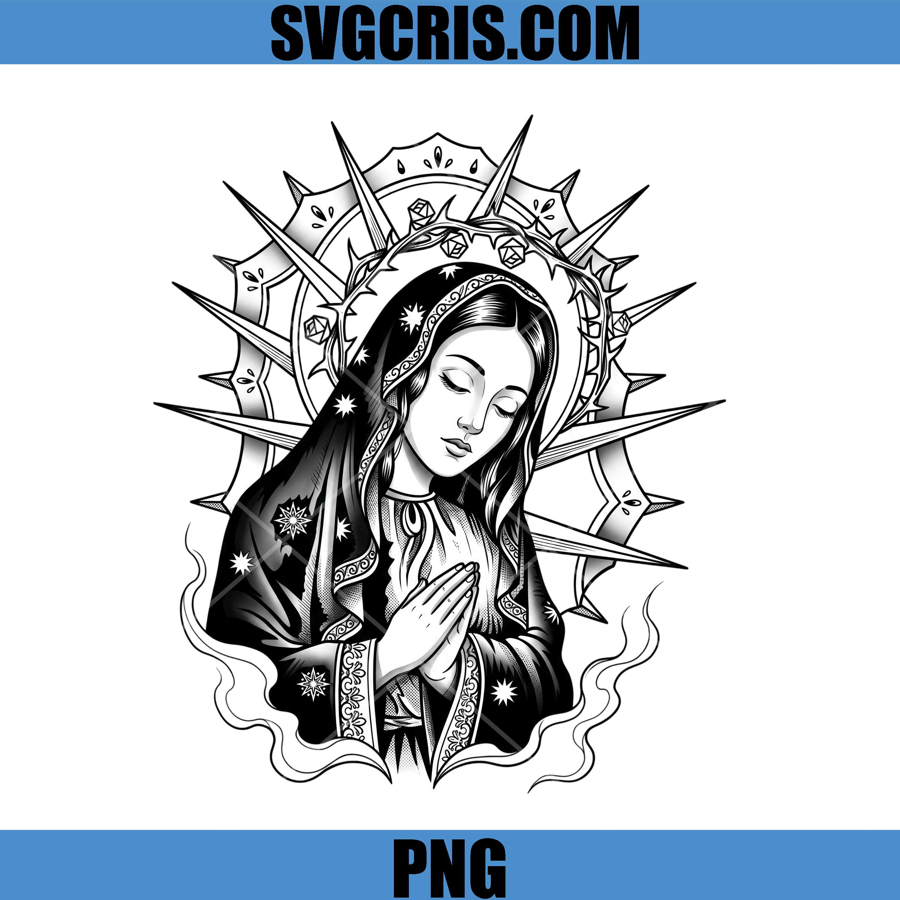 Virgin Mary Prayer Art PNG, Religious Black White PNG
