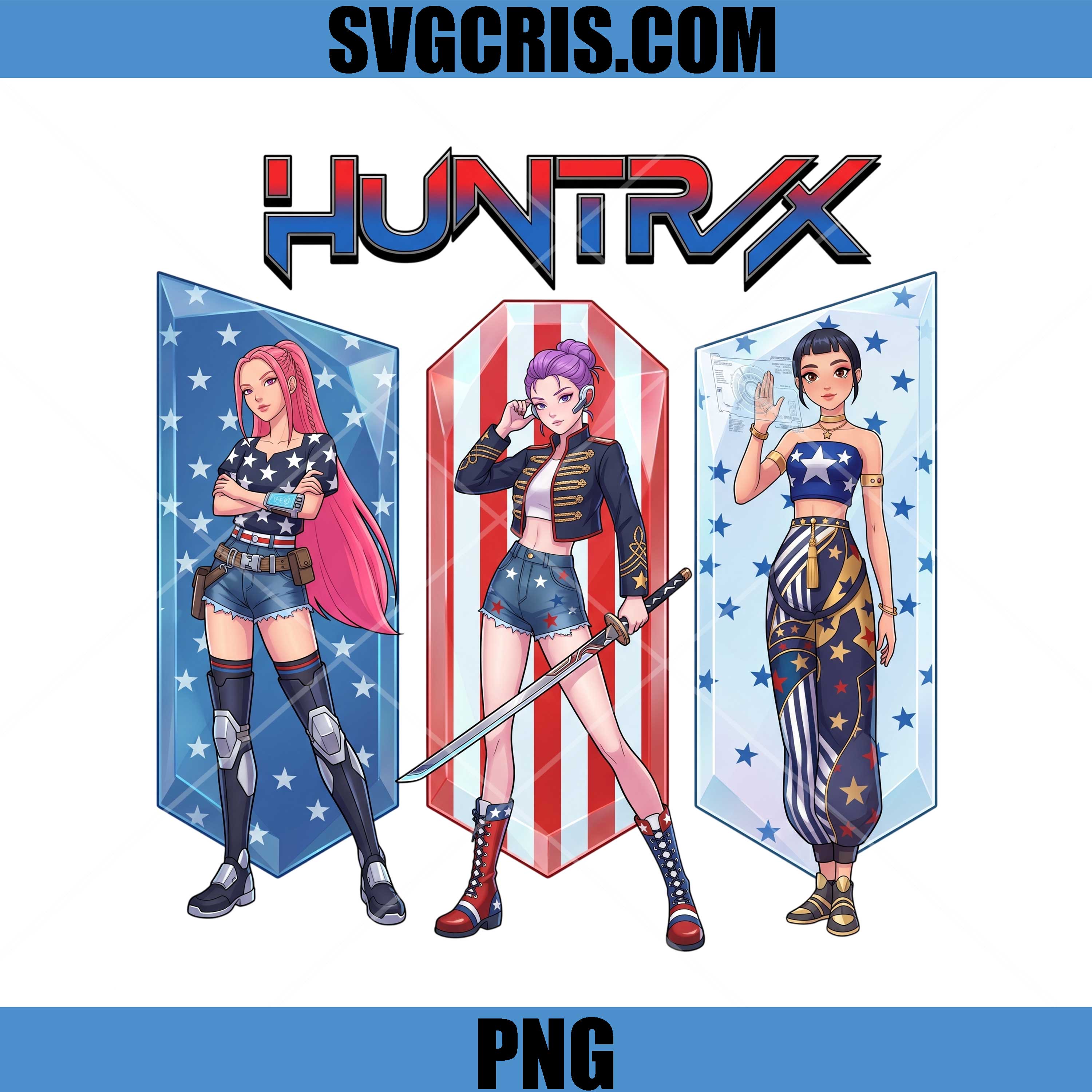 Huntrix Kpop Girls Patriotic Style PNG, Fourth Of July Huntrix PNG
