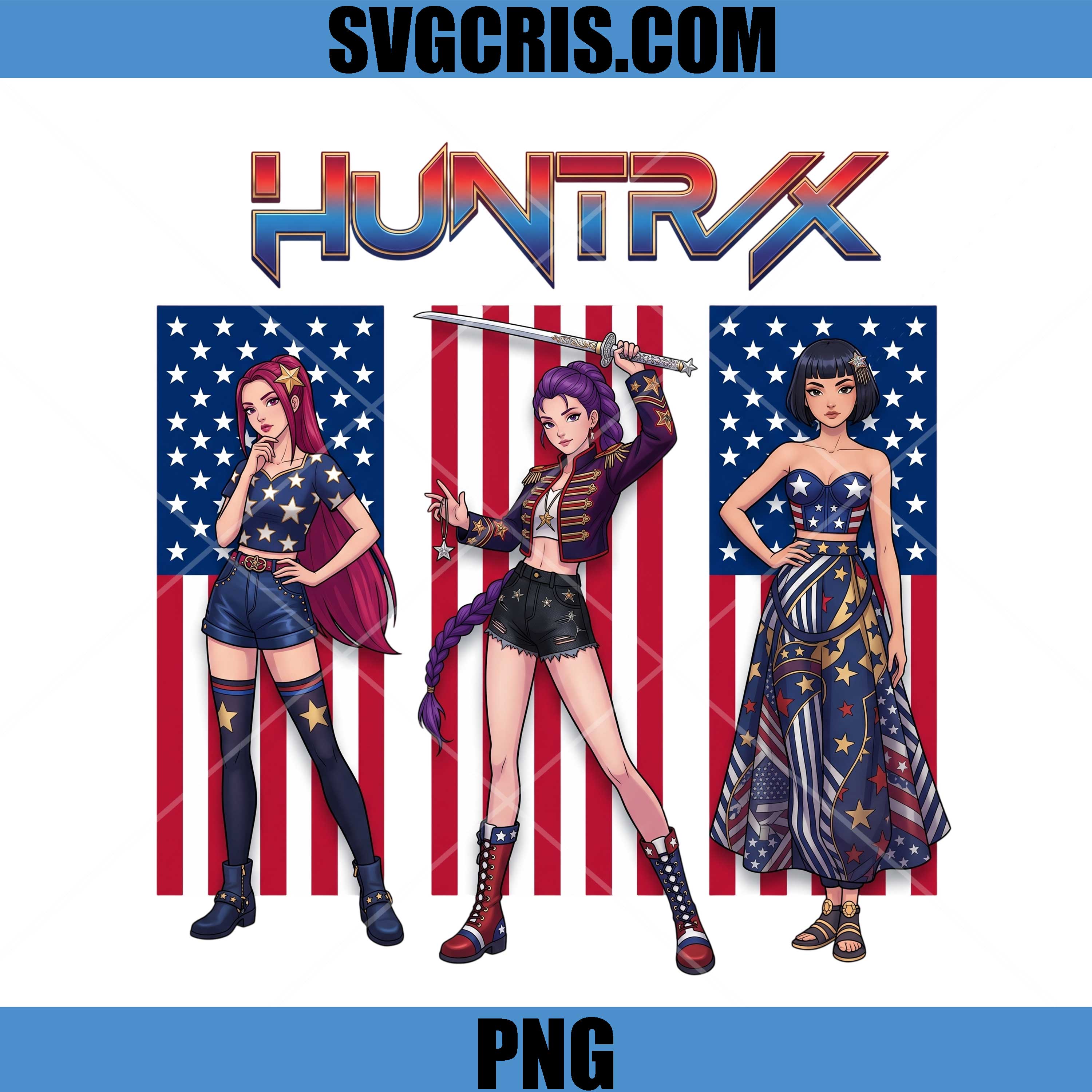 American Flag Huntrix Design, Fourth Of July PNG, K-Pop Demon Hunters 4th July PNG