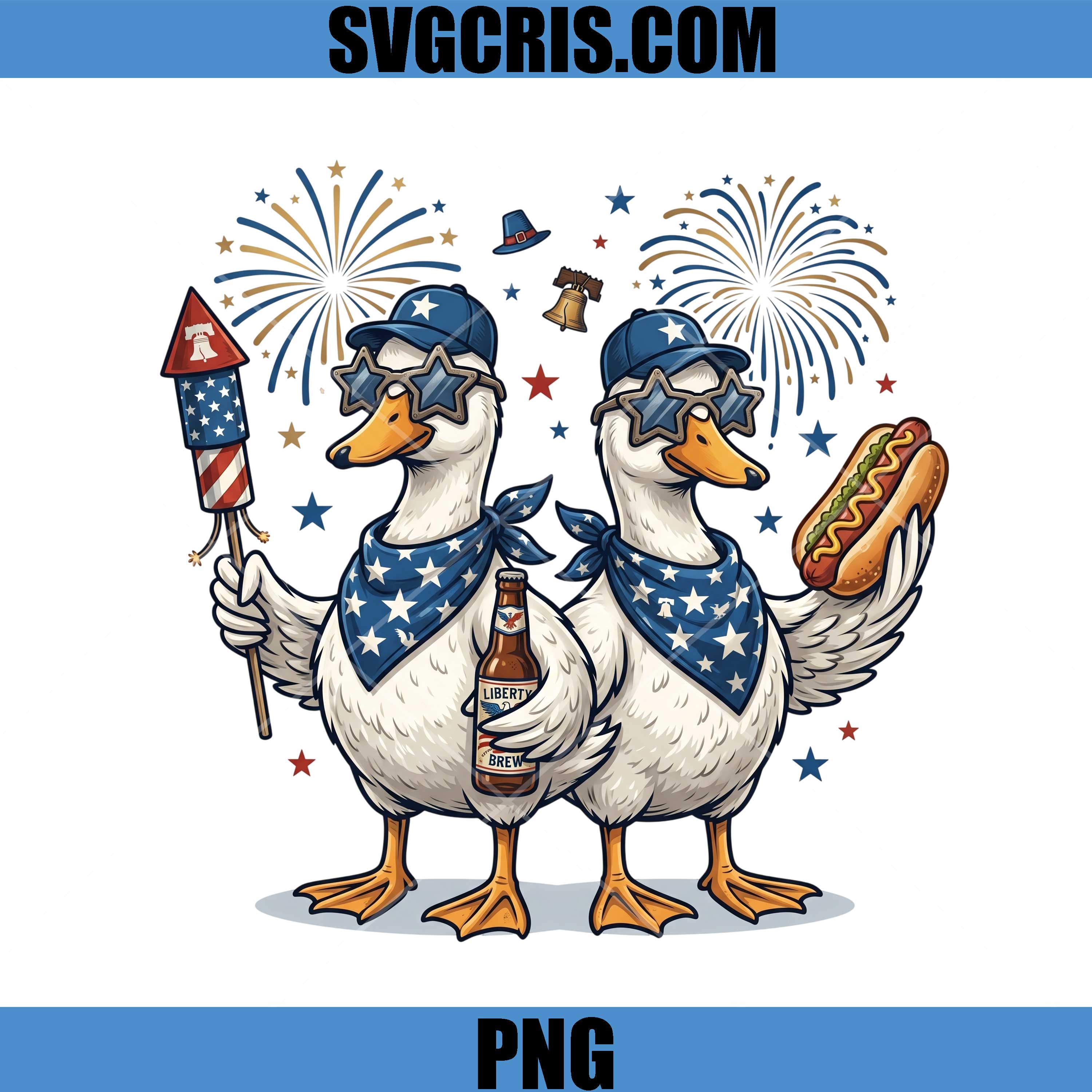 Patriotic Ducks With Fireworks PNG, Fourth Of July Ducks PNG